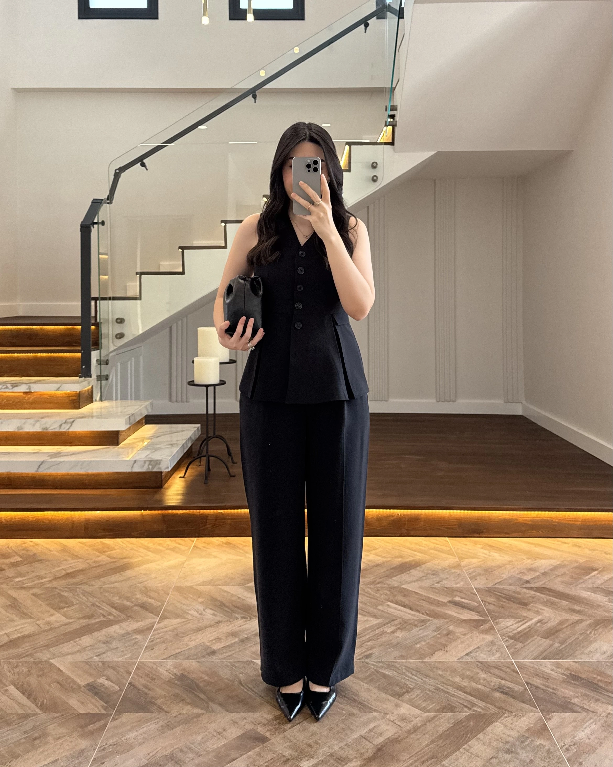 SİYAH PİLELİ YELEK TAKIM-9041