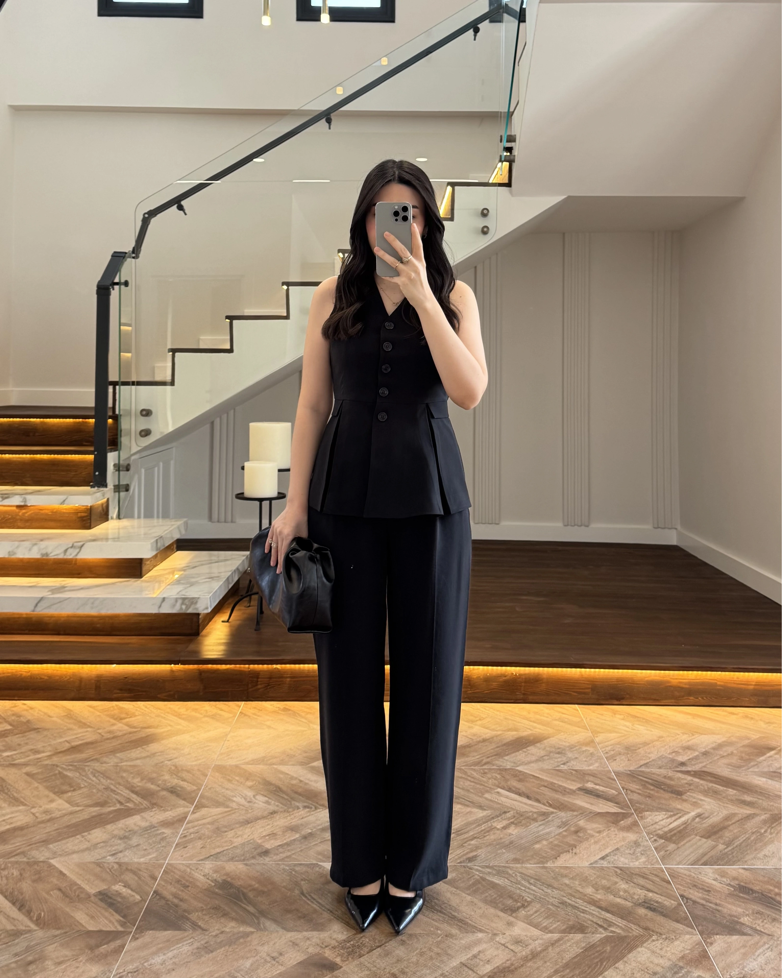 SİYAH PİLELİ YELEK TAKIM-9041