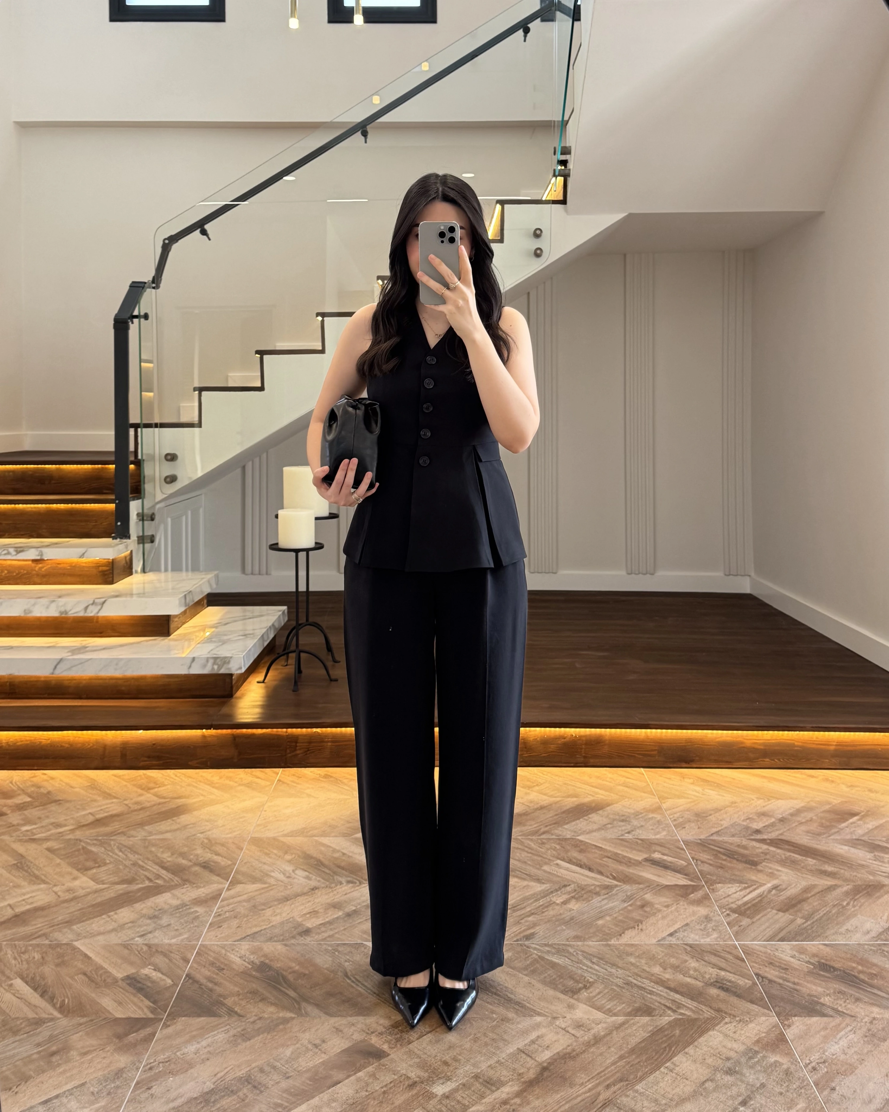 SİYAH PİLELİ YELEK TAKIM-9041