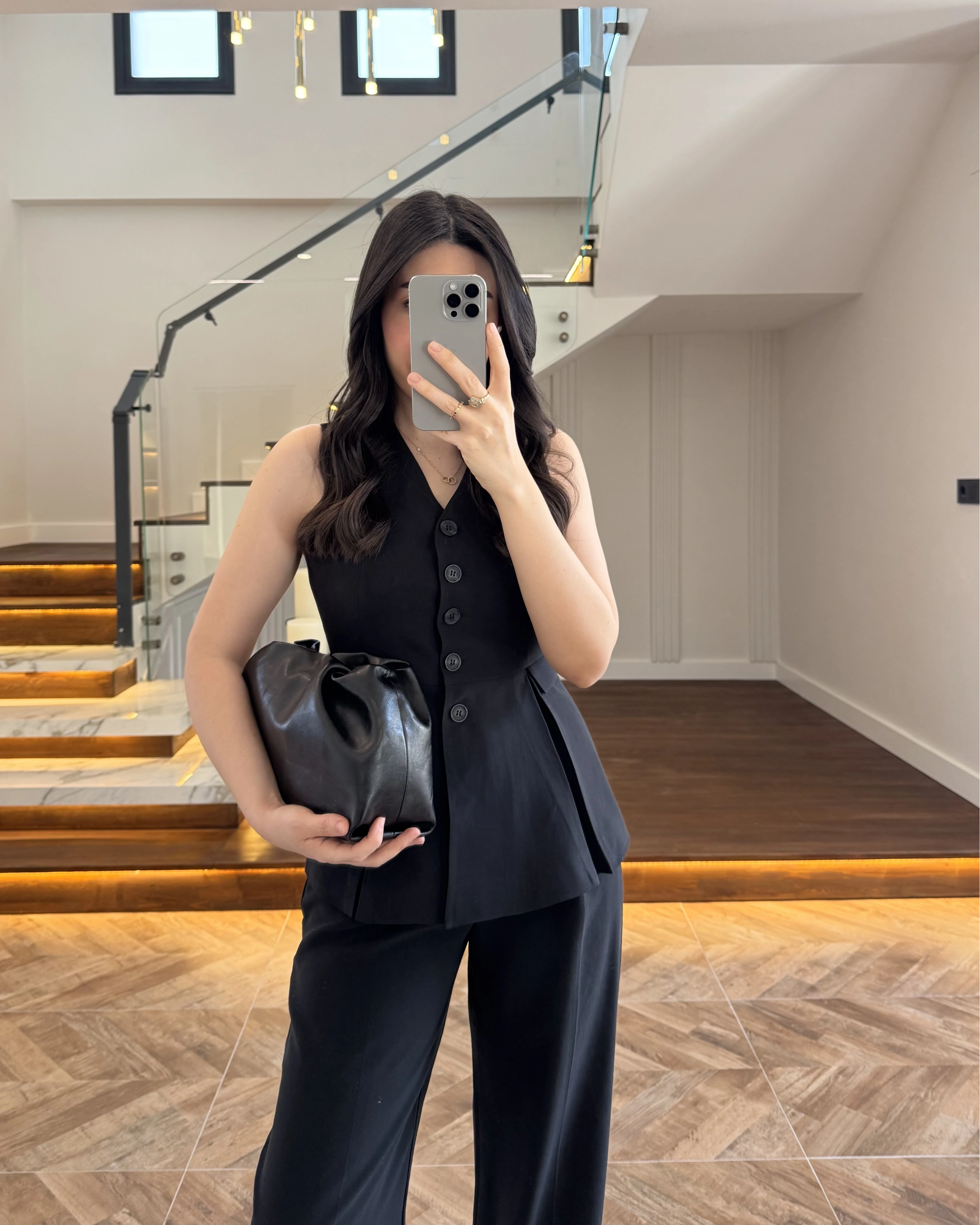 SİYAH PİLELİ YELEK TAKIM-9041