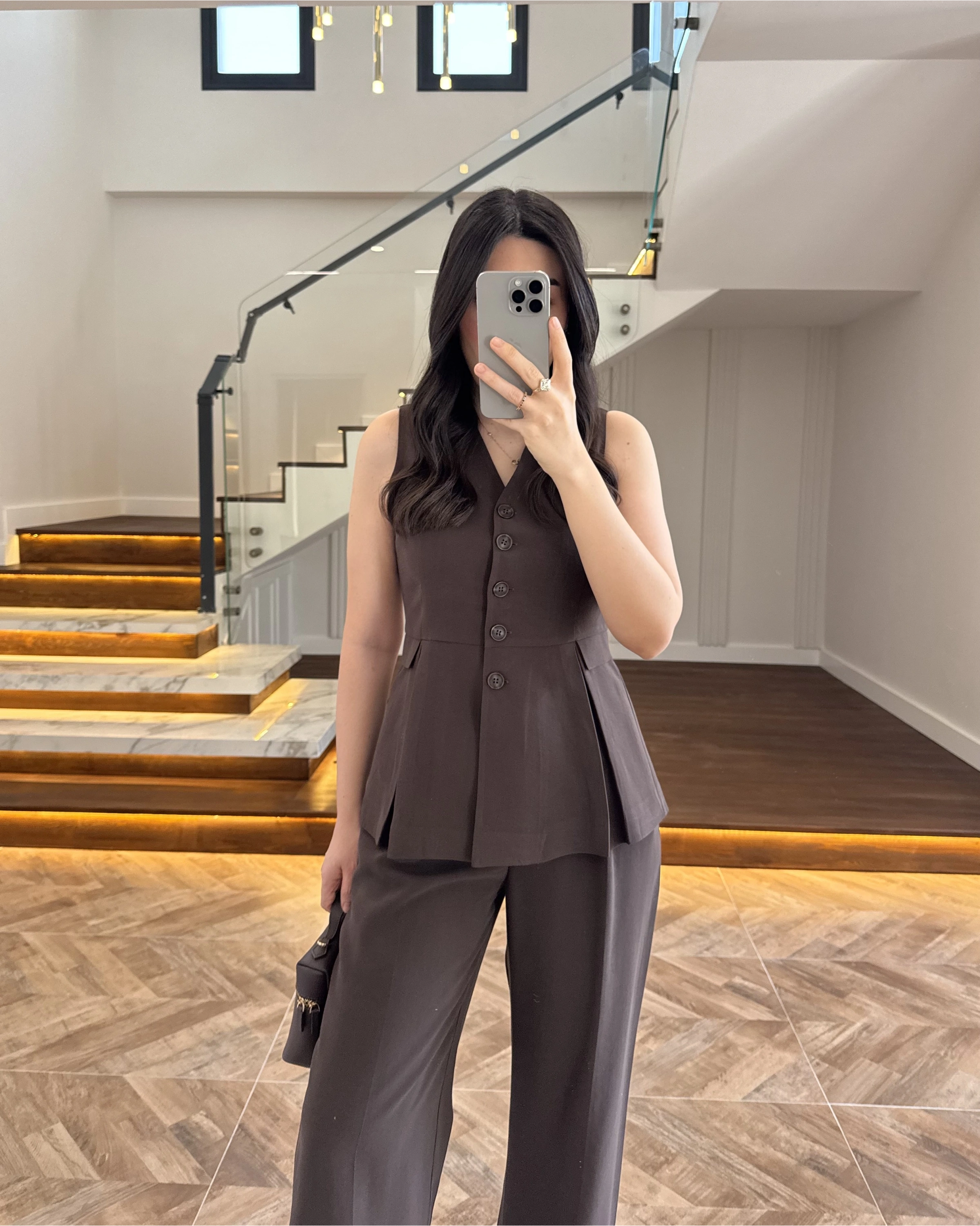 KAHVE PİLELİ YELEK TAKIM-9041