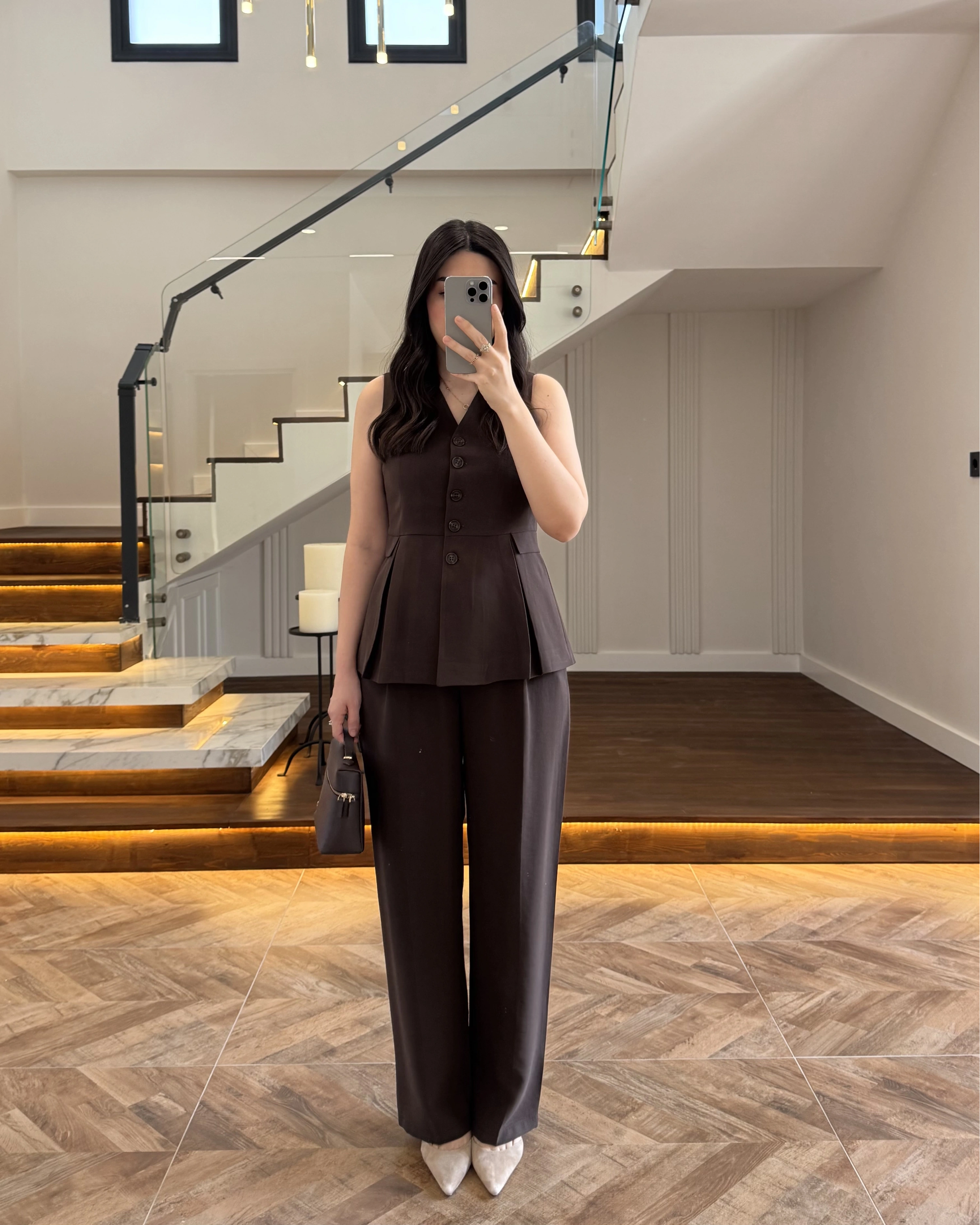 KAHVE PİLELİ YELEK TAKIM-9041