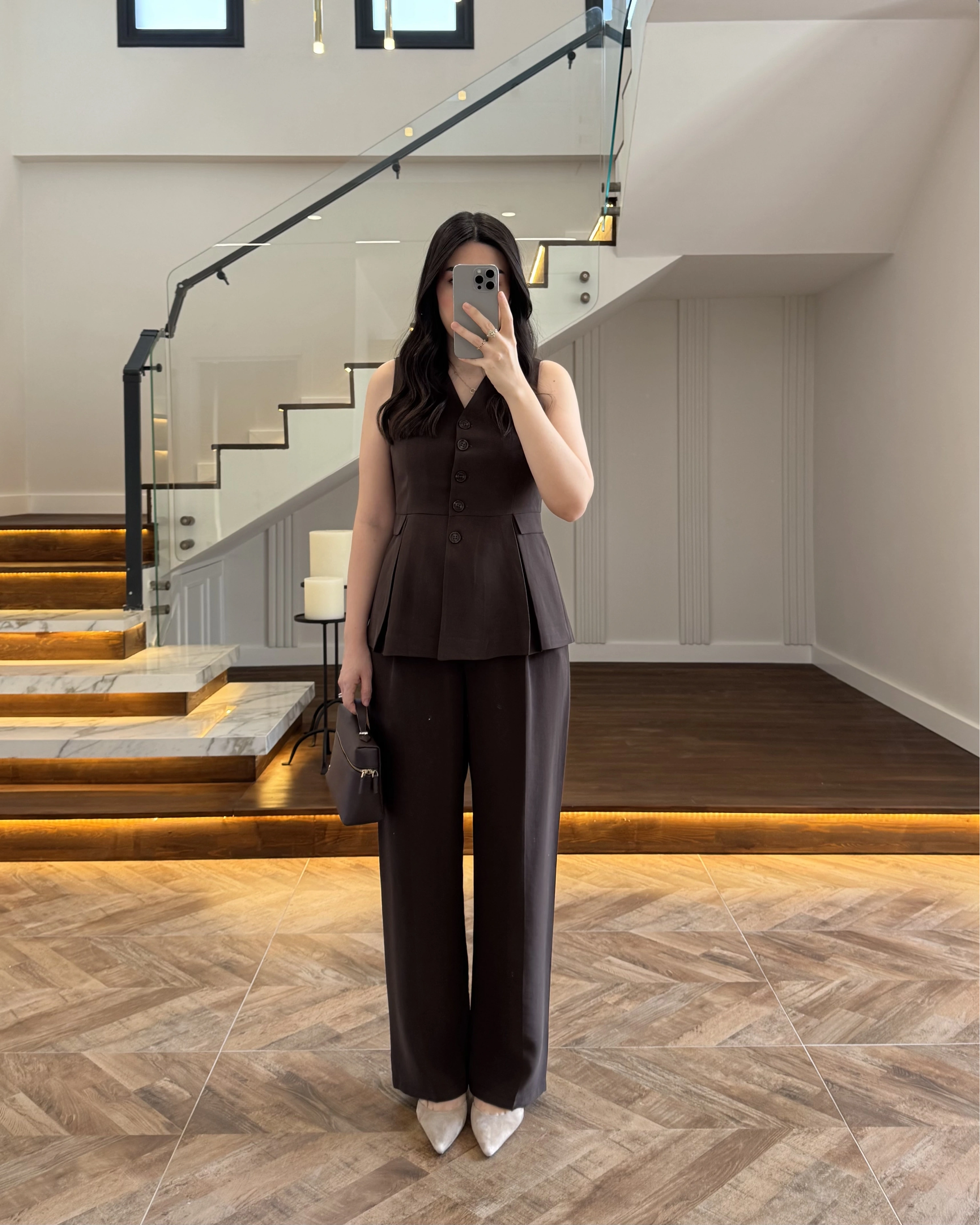 KAHVE PİLELİ YELEK TAKIM-9041