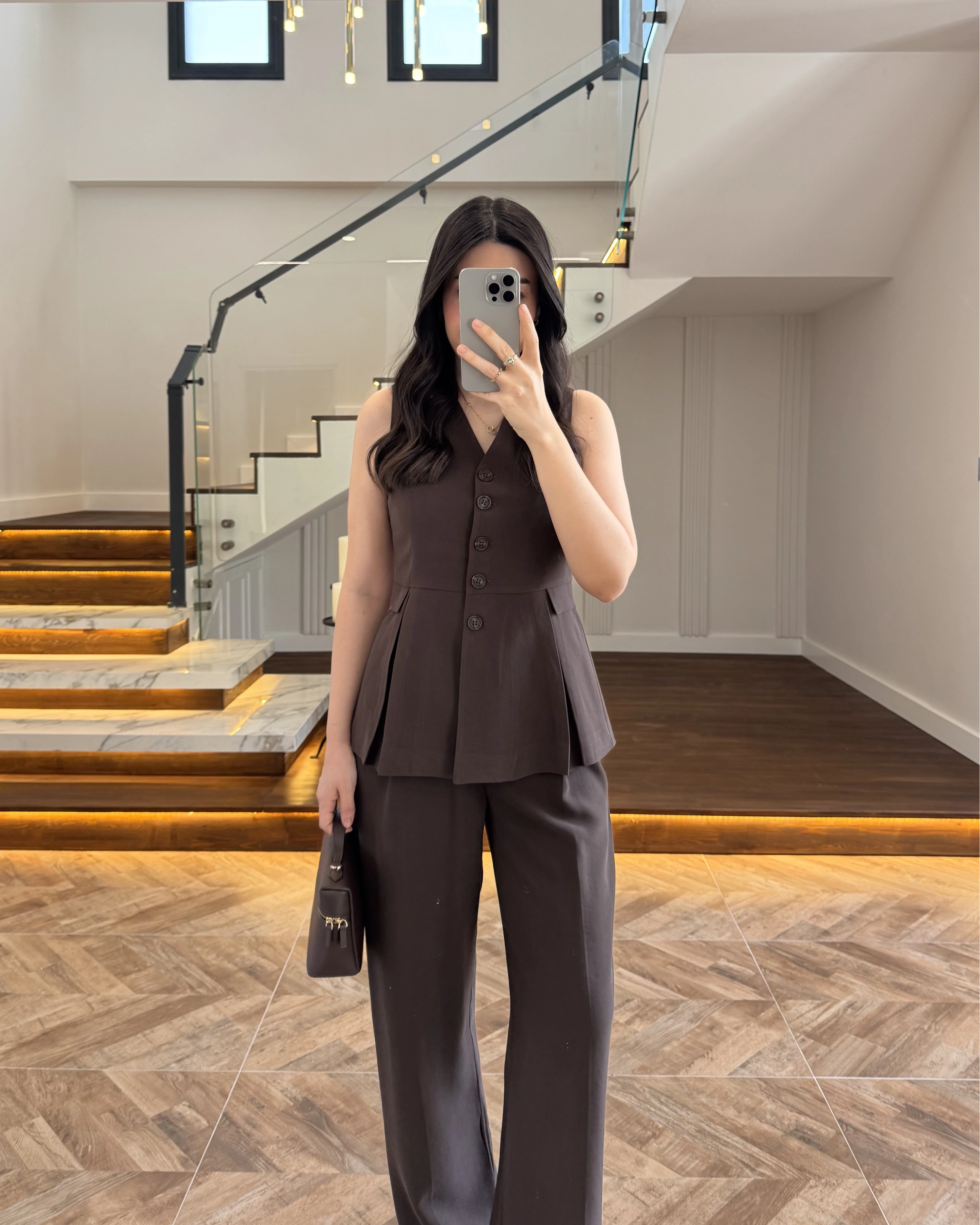 KAHVE PİLELİ YELEK TAKIM-9041