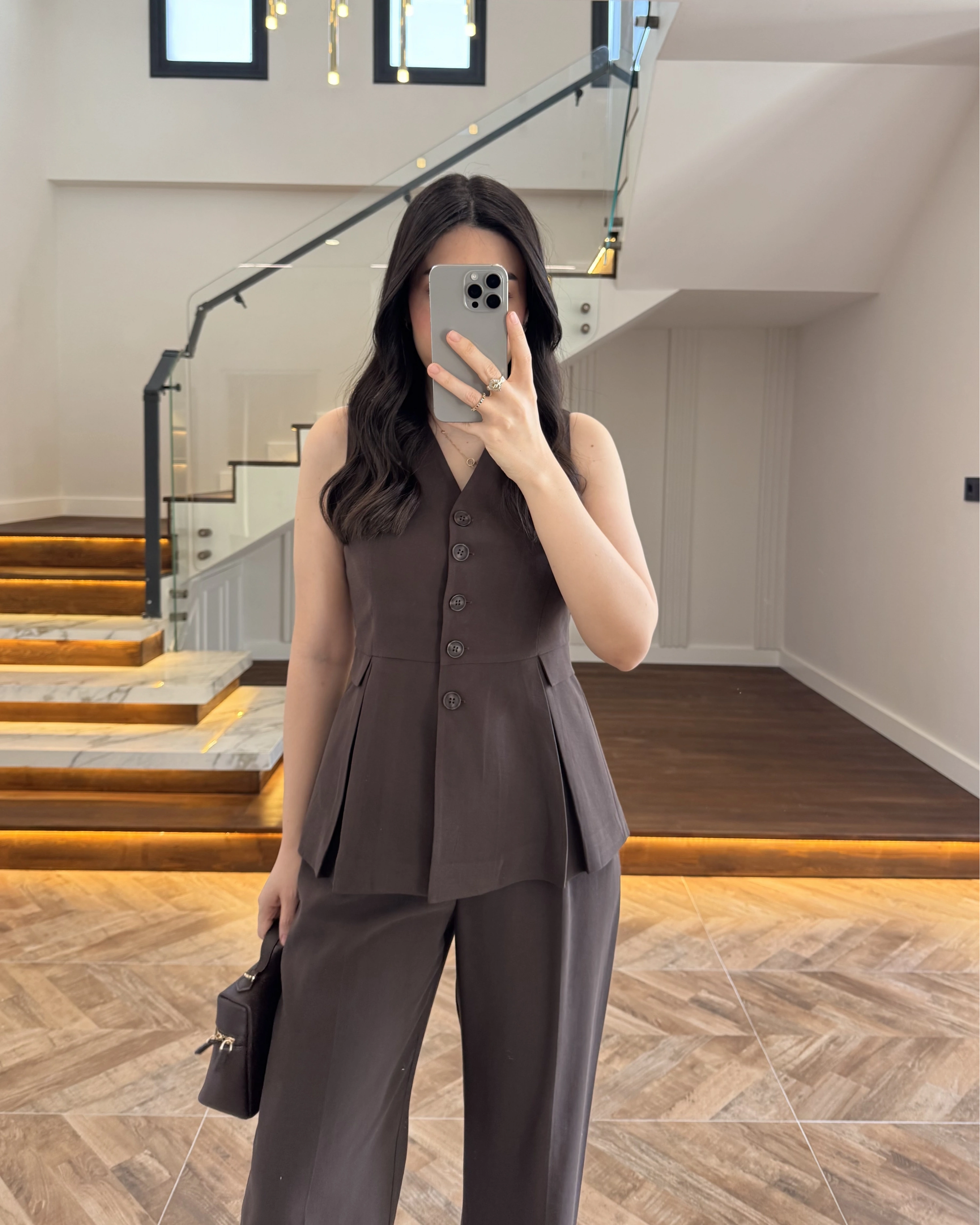 KAHVE PİLELİ YELEK TAKIM-9041