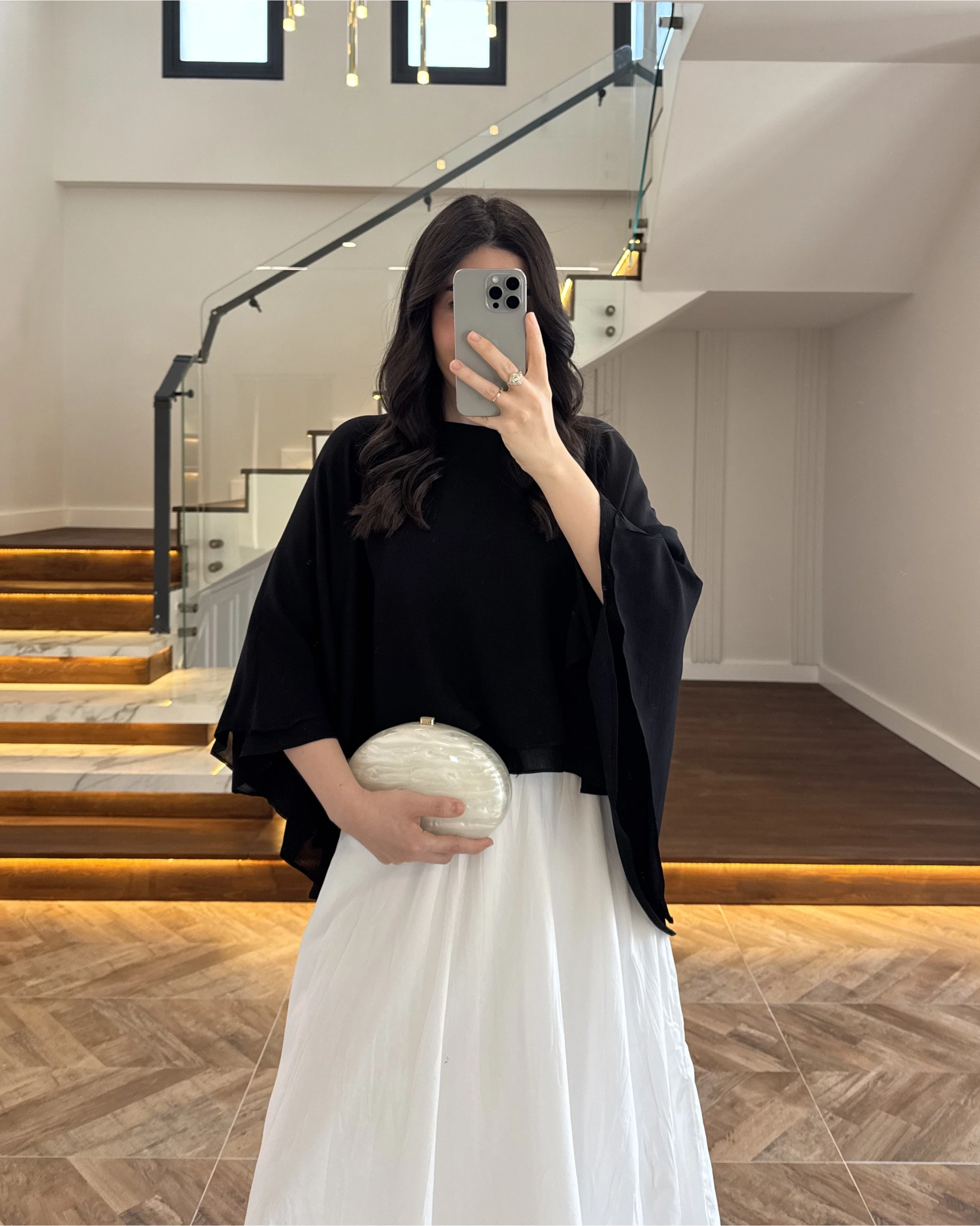 SİYAH KAT KAT PELERİN BLUZ -5044