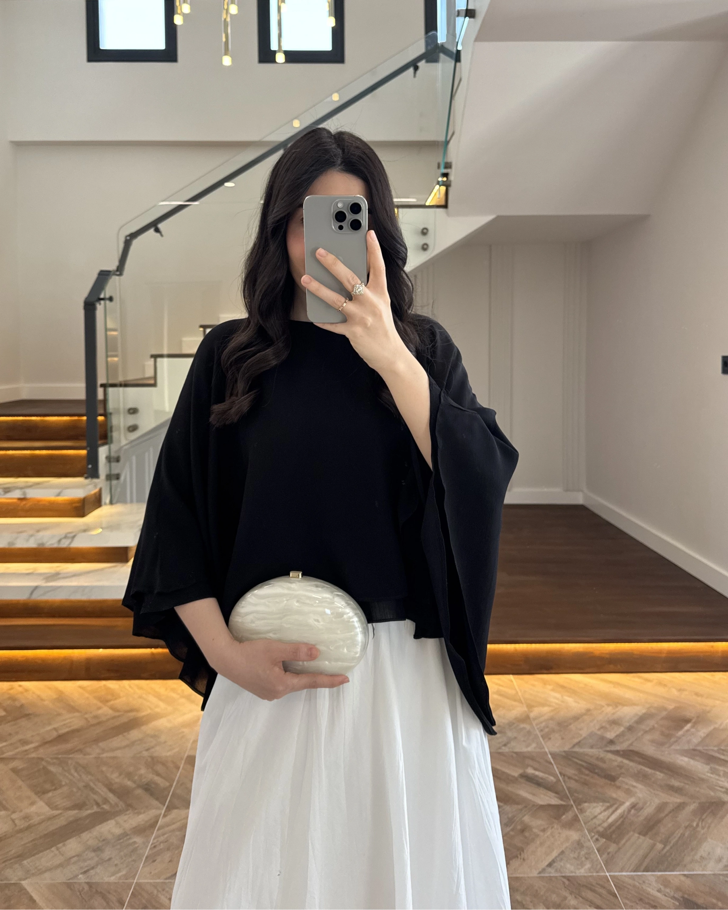 SİYAH KAT KAT PELERİN BLUZ -5044