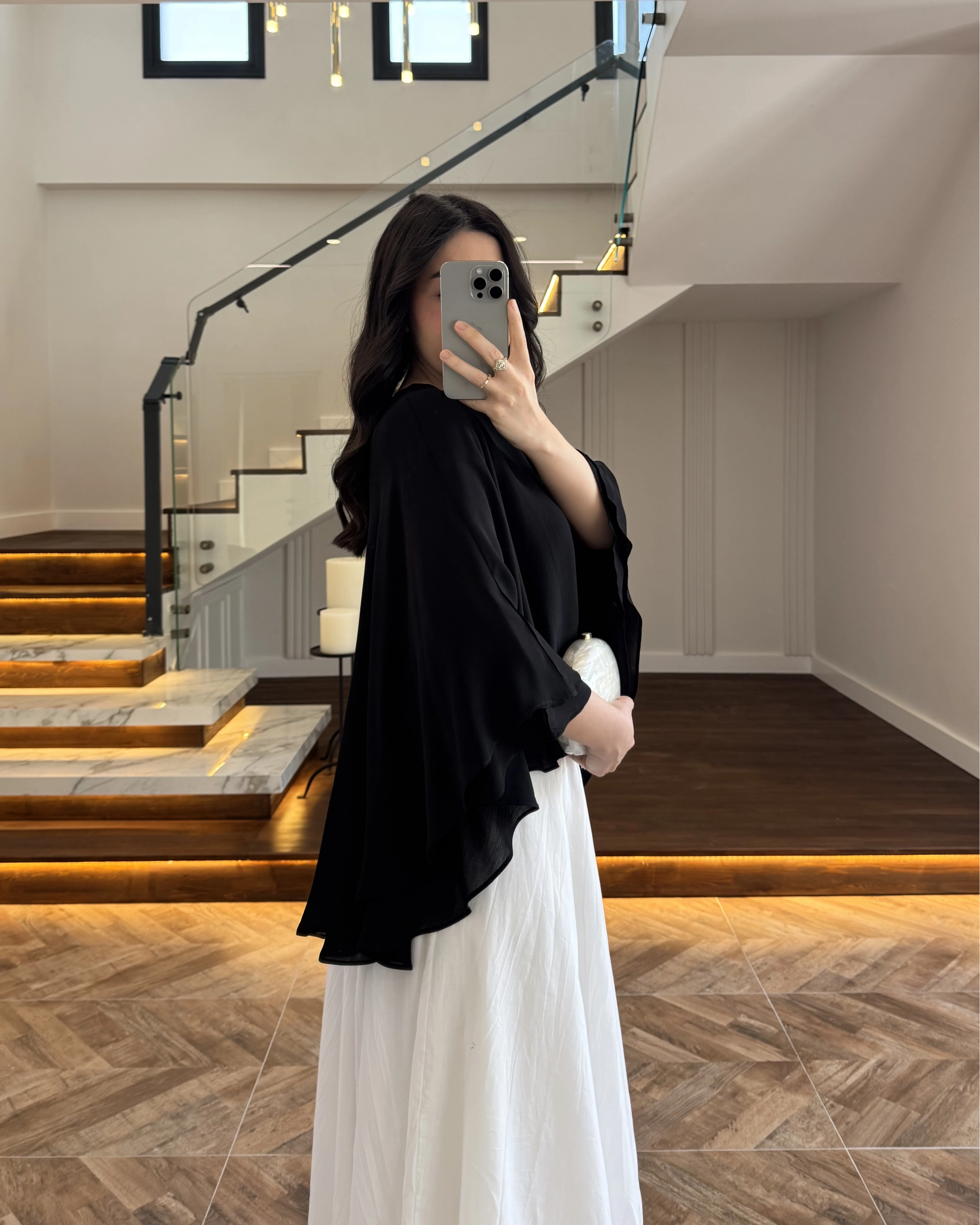 SİYAH KAT KAT PELERİN BLUZ -5044