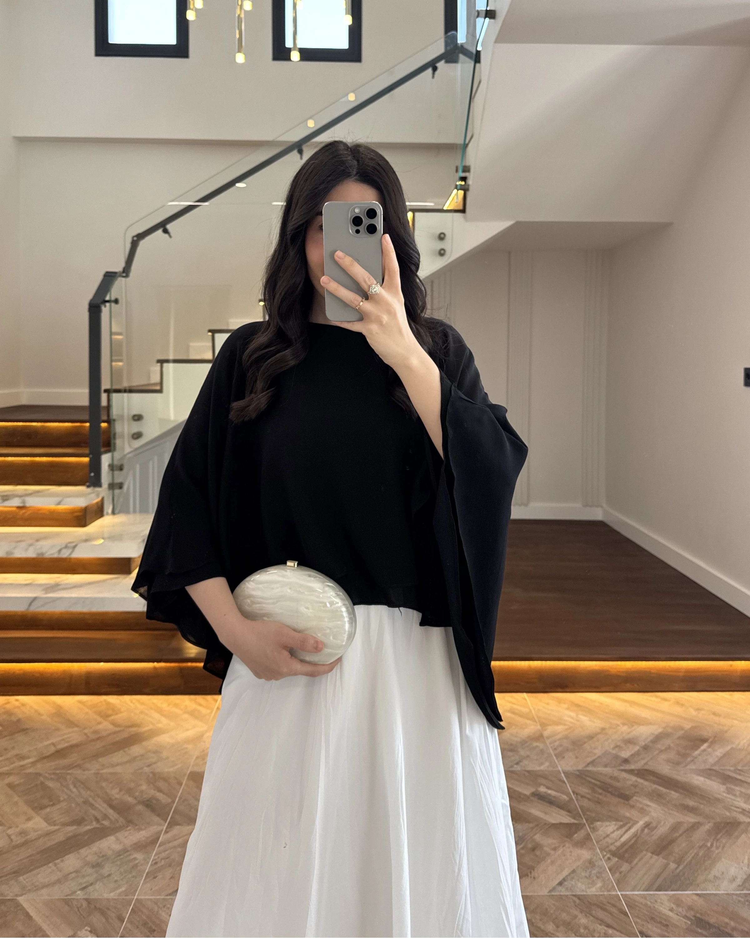 SİYAH KAT KAT PELERİN BLUZ -5044