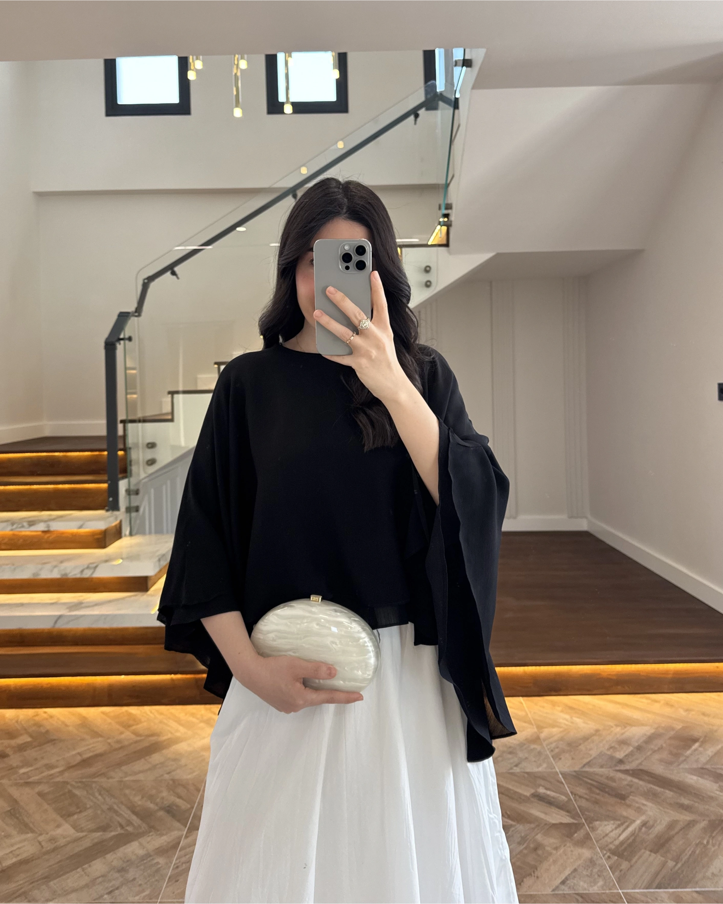 SİYAH KAT KAT PELERİN BLUZ -5044