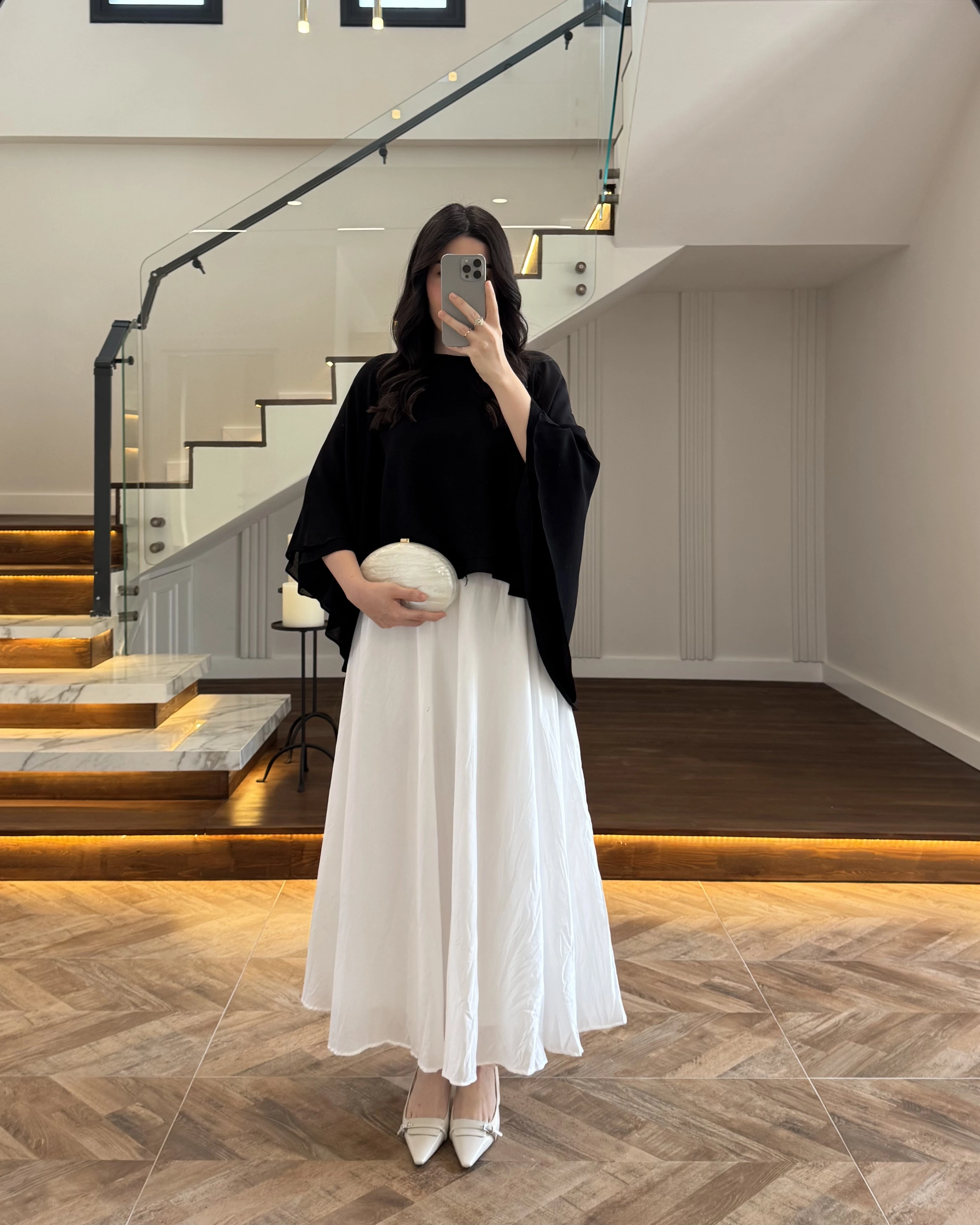 SİYAH KAT KAT PELERİN BLUZ -5044