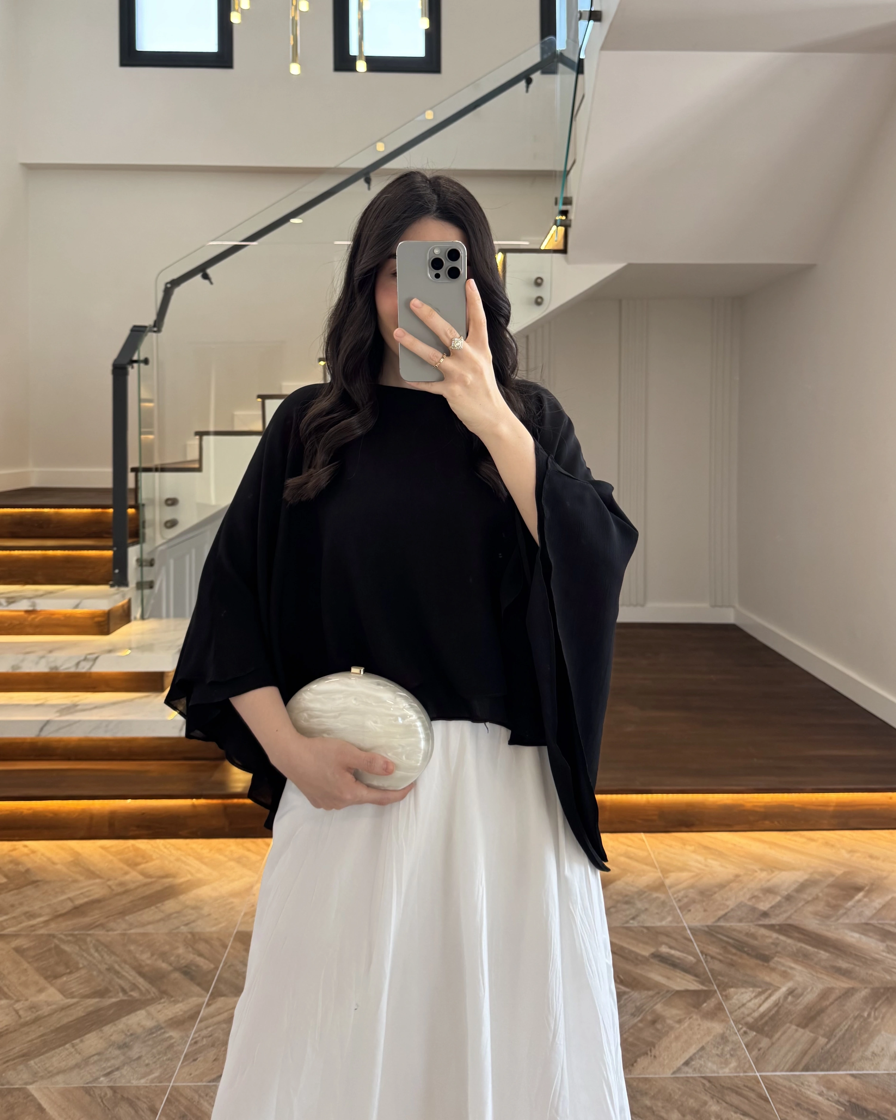 SİYAH KAT KAT PELERİN BLUZ -5044