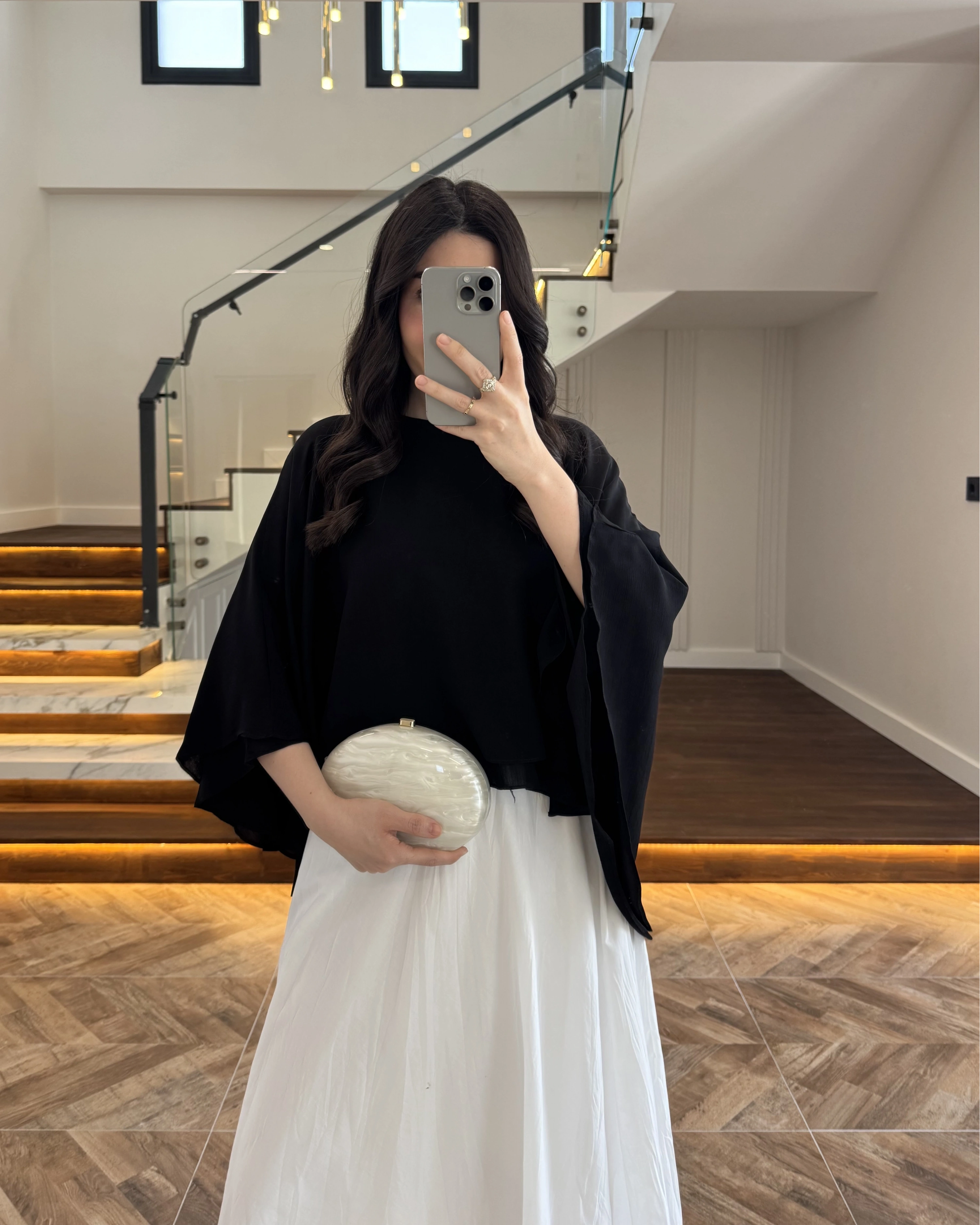 SİYAH KAT KAT PELERİN BLUZ -5044