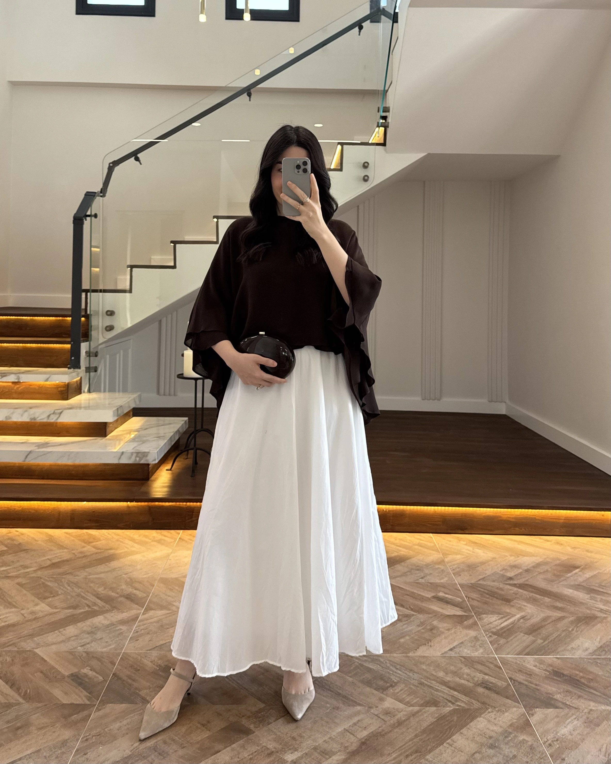 KAHVE KAT KAT PELERİN BLUZ -5044