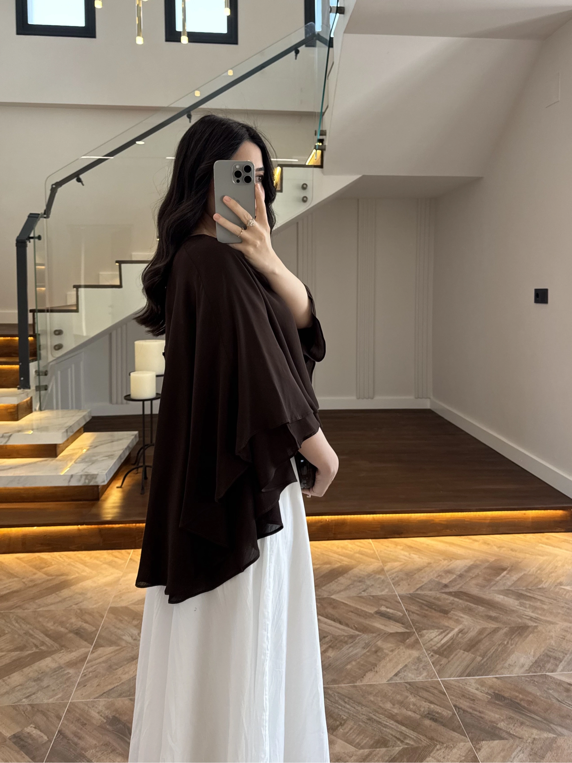 KAHVE KAT KAT PELERİN BLUZ -5044