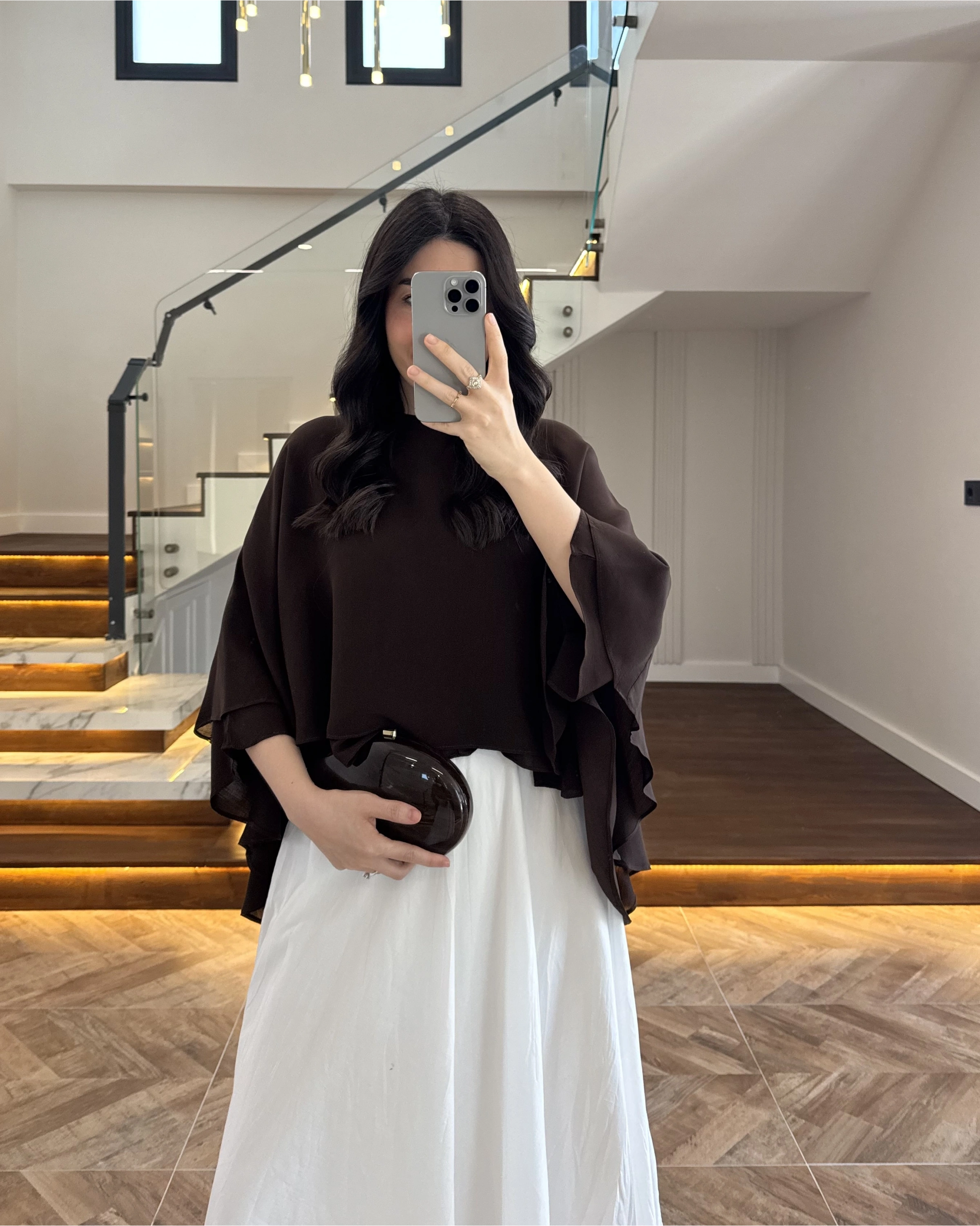 KAHVE KAT KAT PELERİN BLUZ -5044