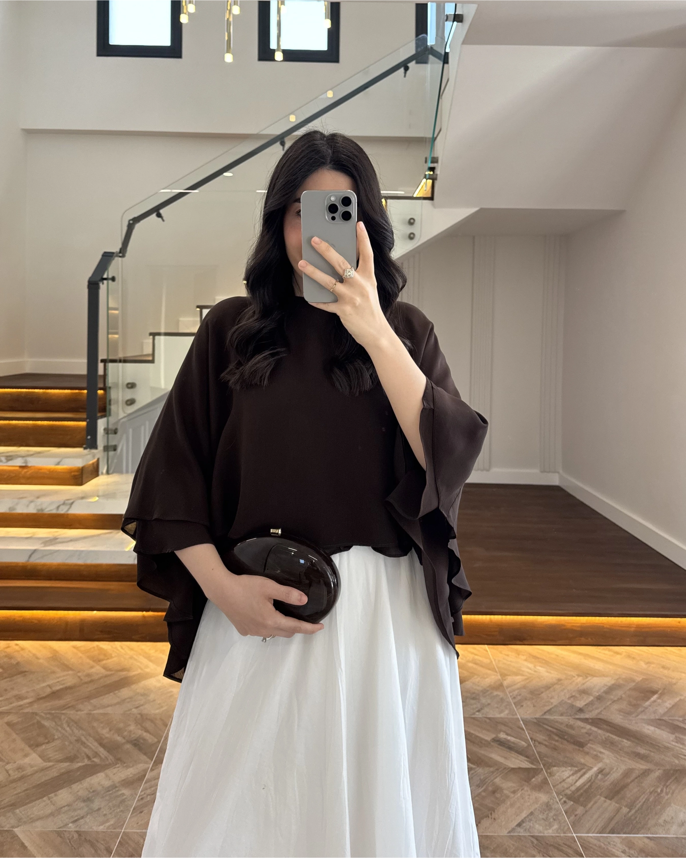 KAHVE KAT KAT PELERİN BLUZ -5044