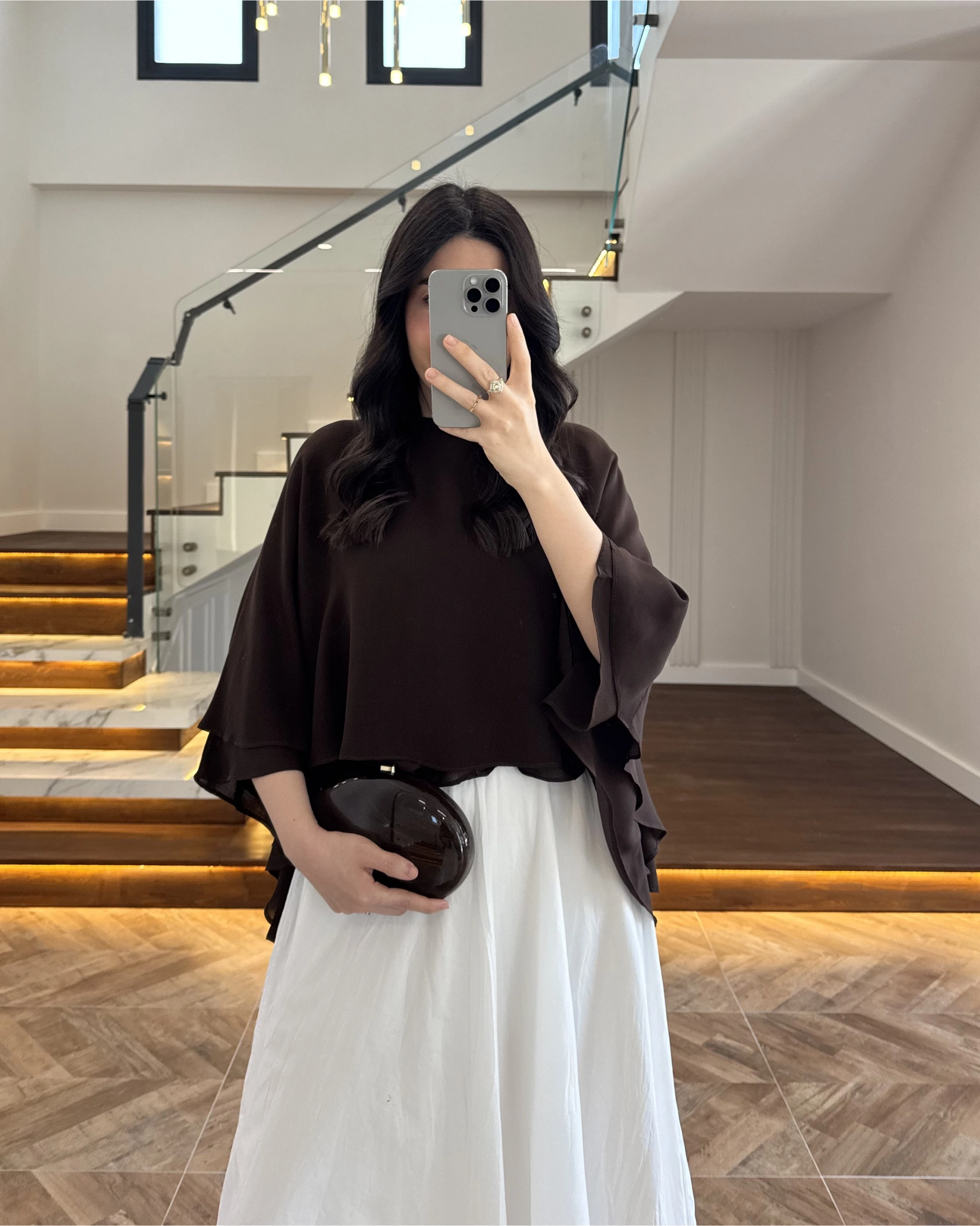 KAHVE KAT KAT PELERİN BLUZ -5044