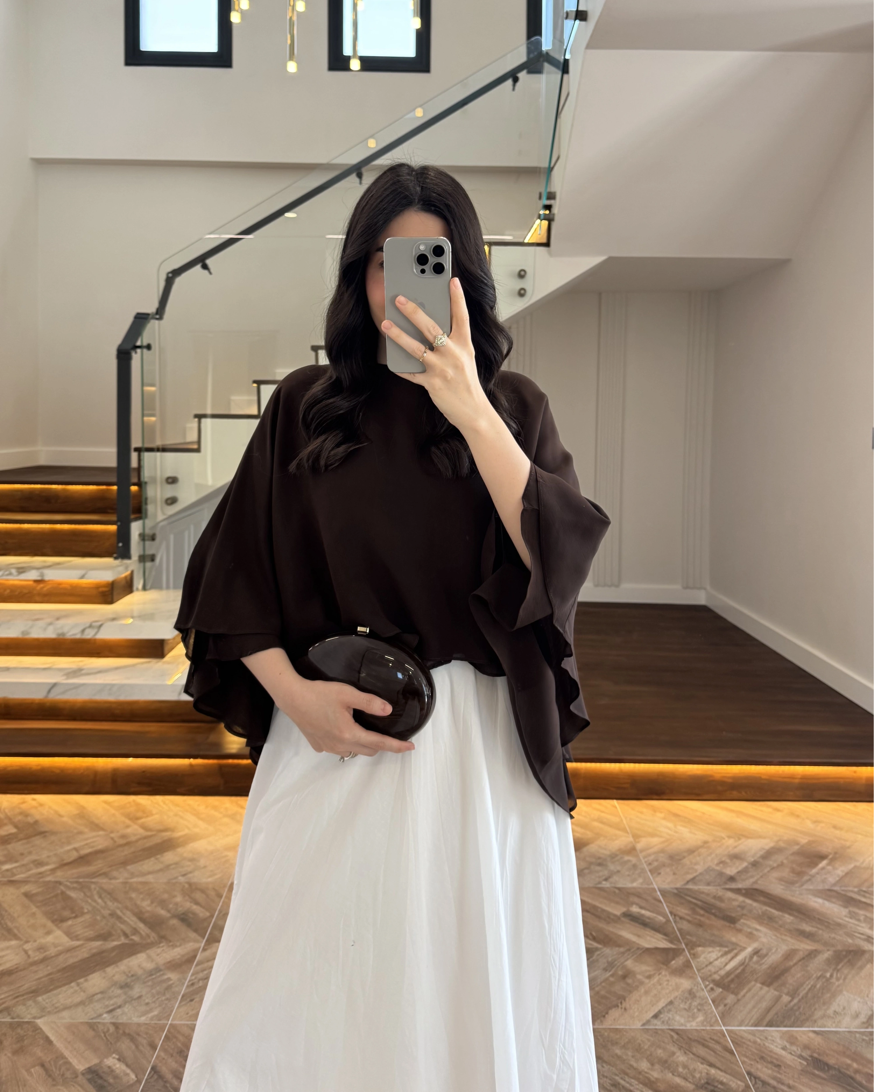 KAHVE KAT KAT PELERİN BLUZ -5044