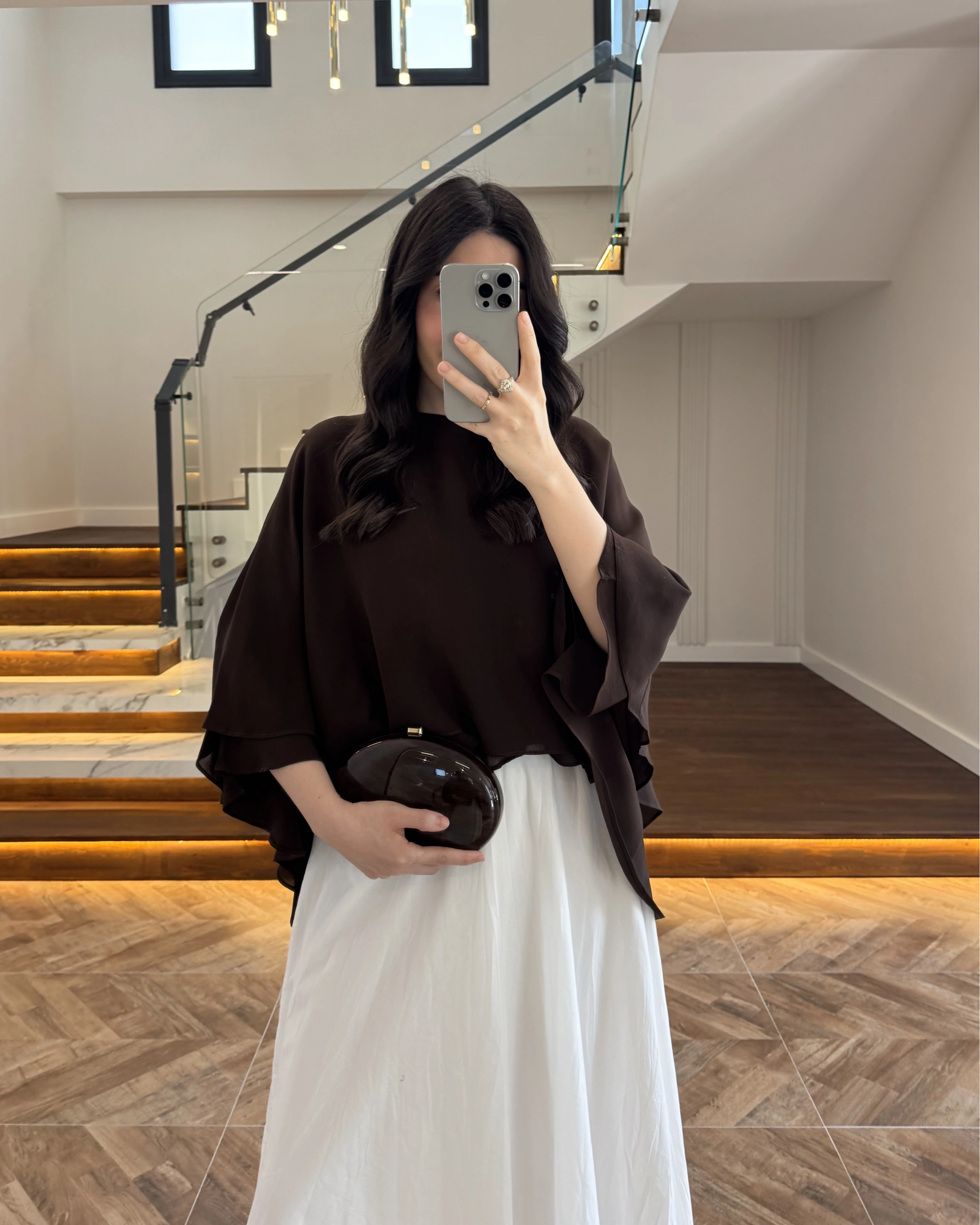 KAHVE KAT KAT PELERİN BLUZ -5044