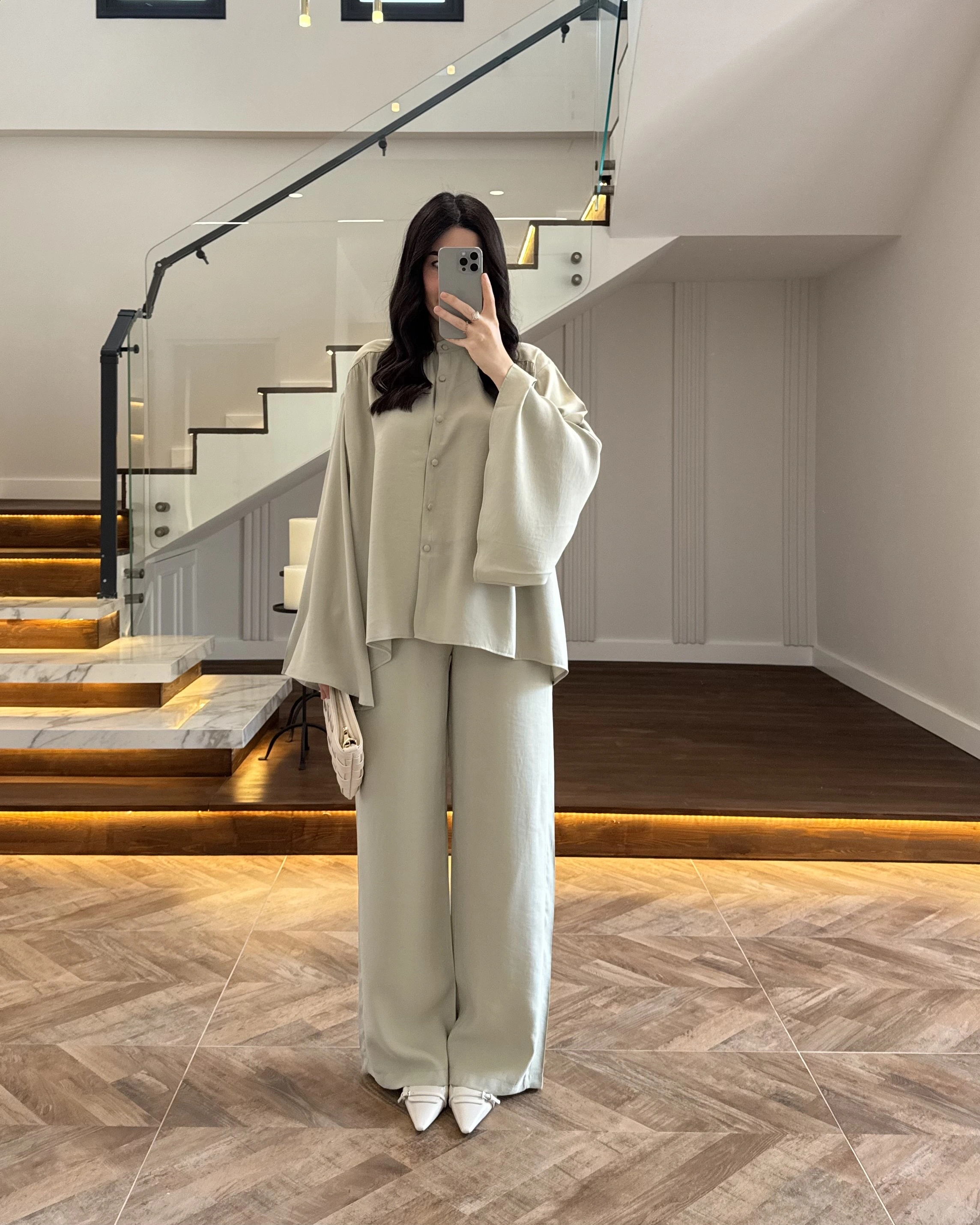 MİNT BÜZGÜLÜ SALAŞ BLUZ TAKIM -9051