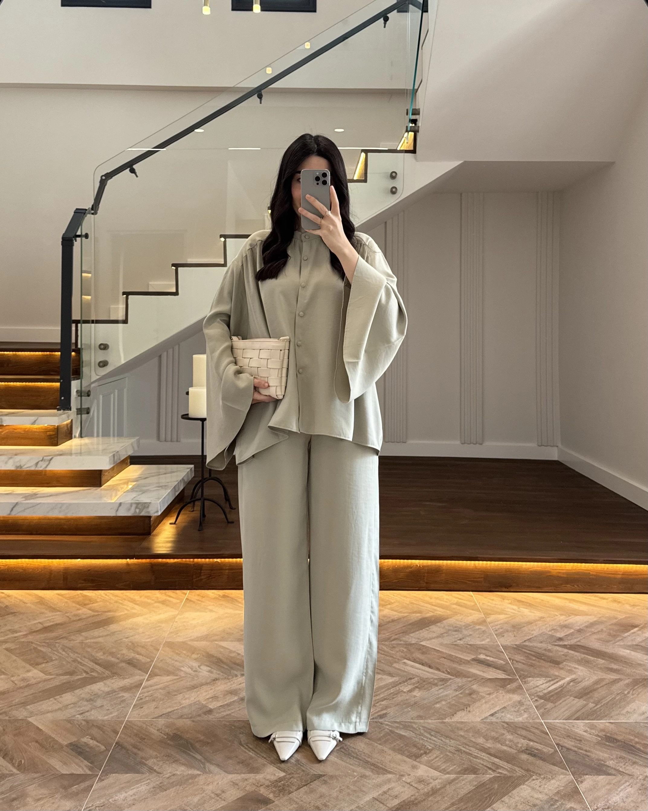 MİNT BÜZGÜLÜ SALAŞ BLUZ TAKIM -9051