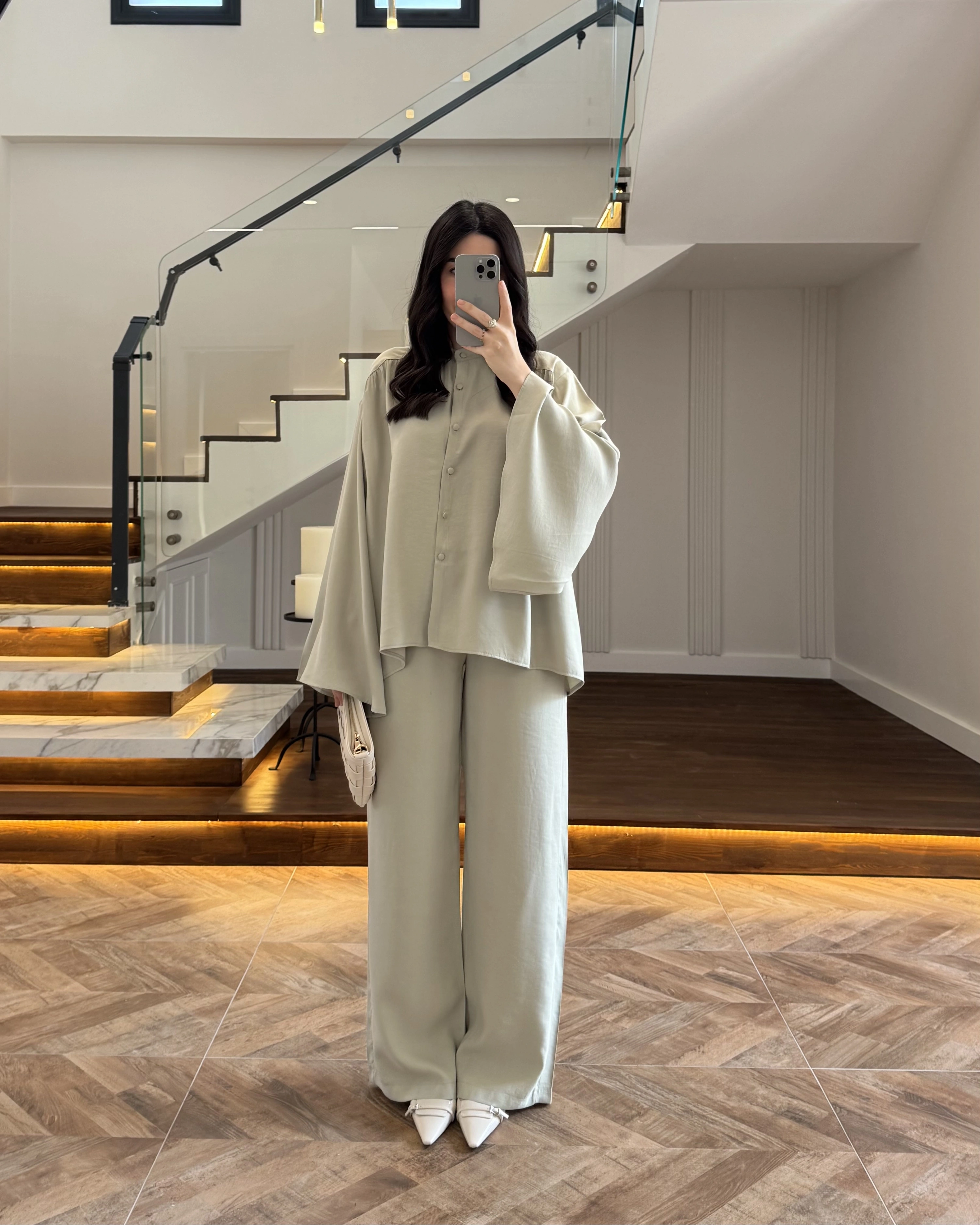 MİNT BÜZGÜLÜ SALAŞ BLUZ TAKIM -9051