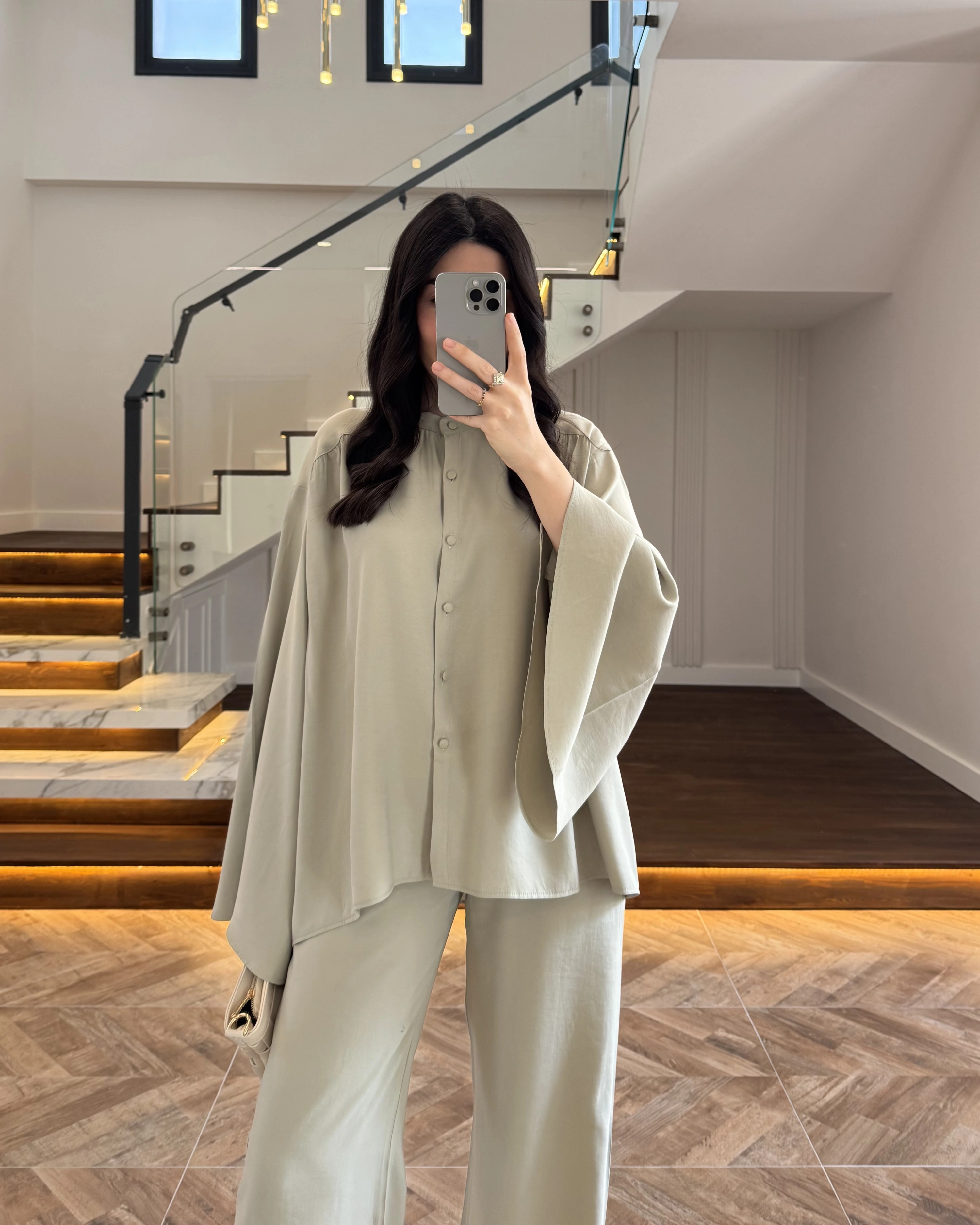 MİNT BÜZGÜLÜ SALAŞ BLUZ TAKIM -9051