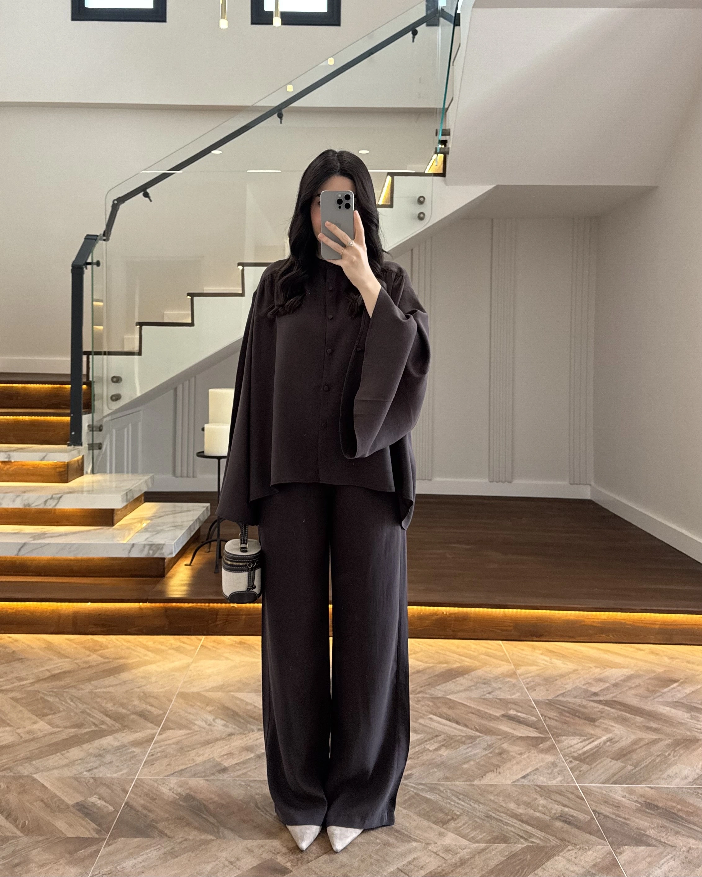 KAHVE BÜZGÜLÜ SALAŞ BLUZ TAKIM -9051