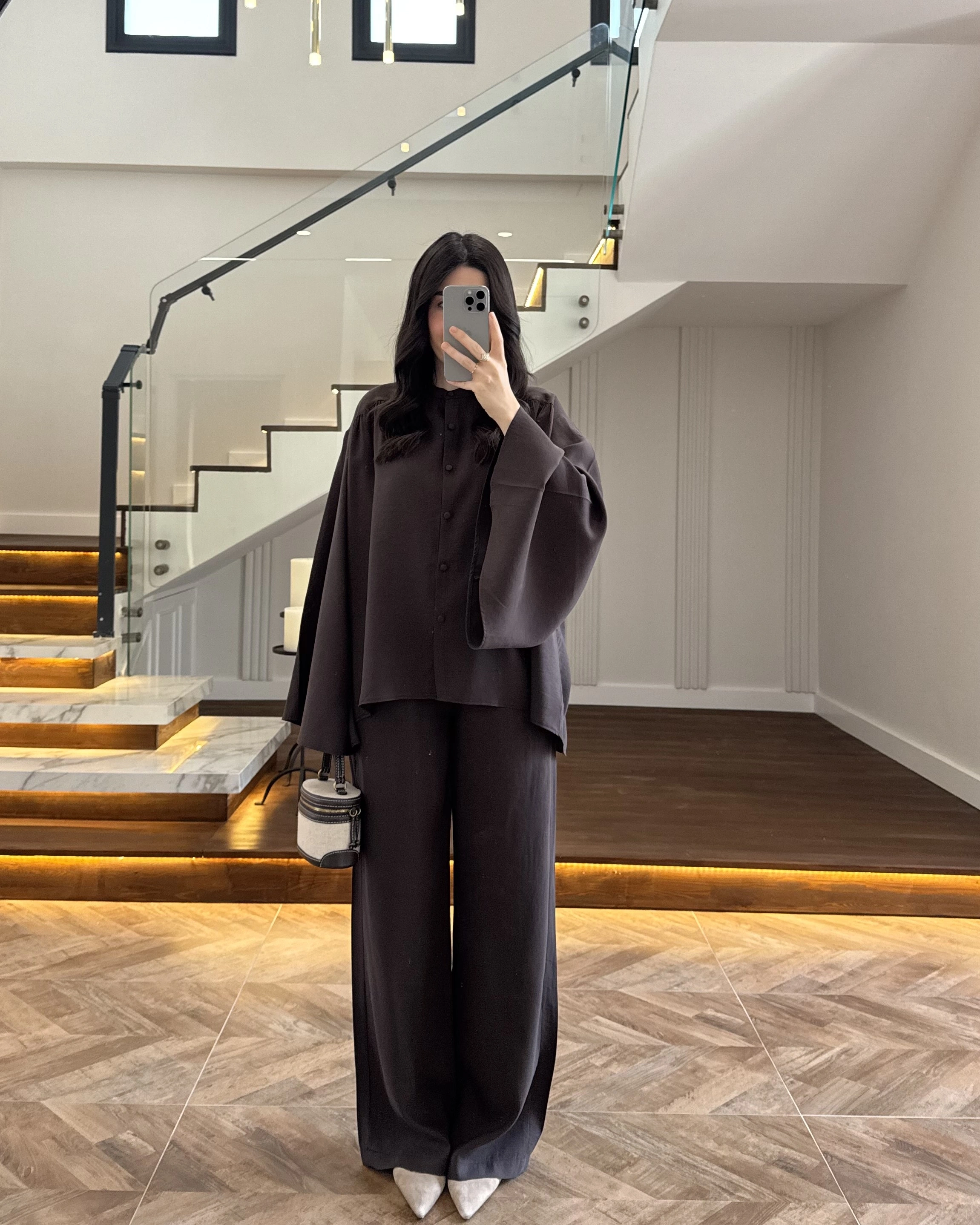 KAHVE BÜZGÜLÜ SALAŞ BLUZ TAKIM -9051