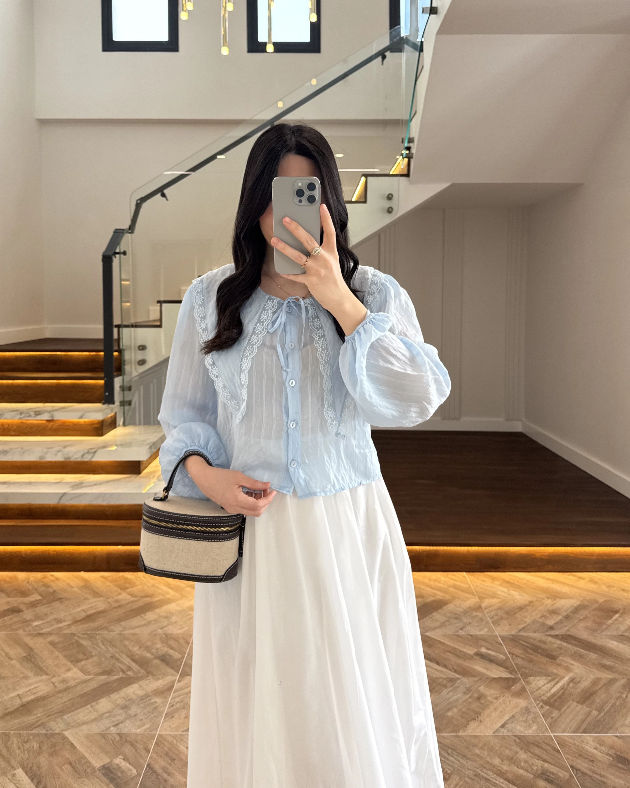 MAVİ DANTEL YAKA GÖMLEK -2223