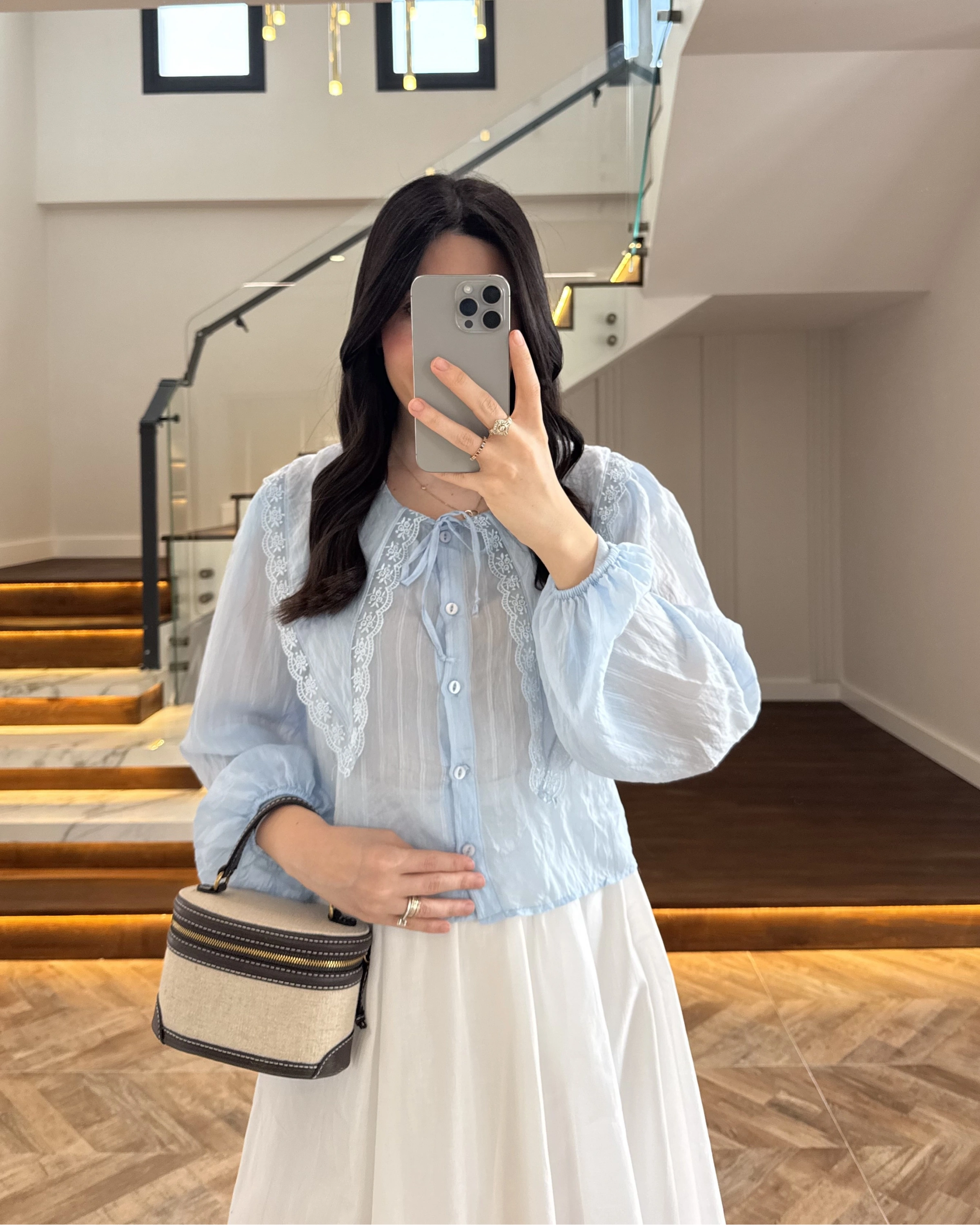 MAVİ DANTEL YAKA GÖMLEK -2223