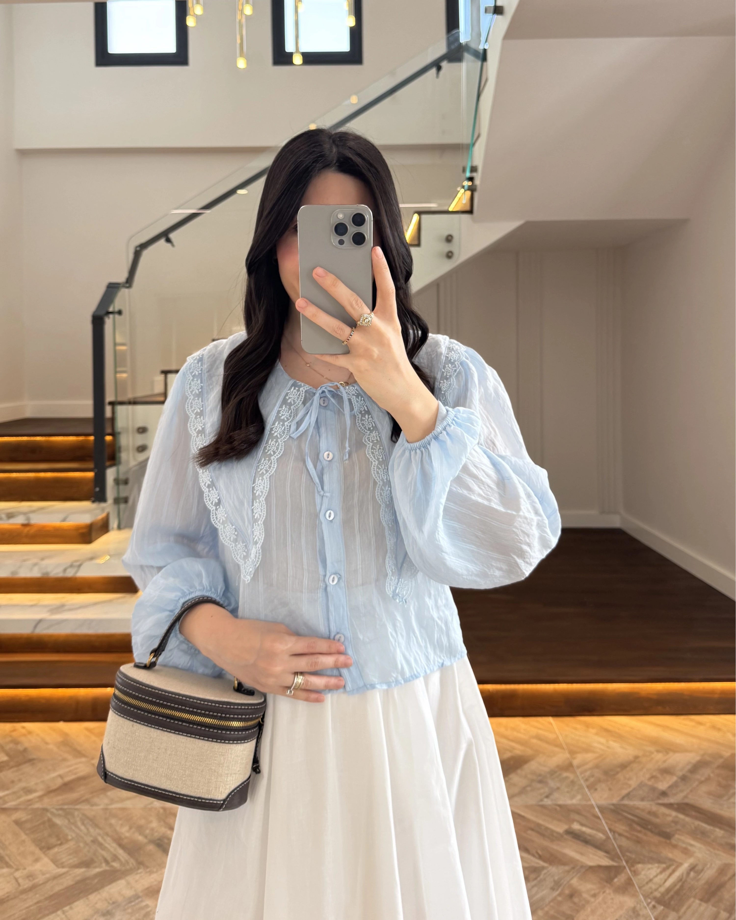 MAVİ DANTEL YAKA GÖMLEK -2223