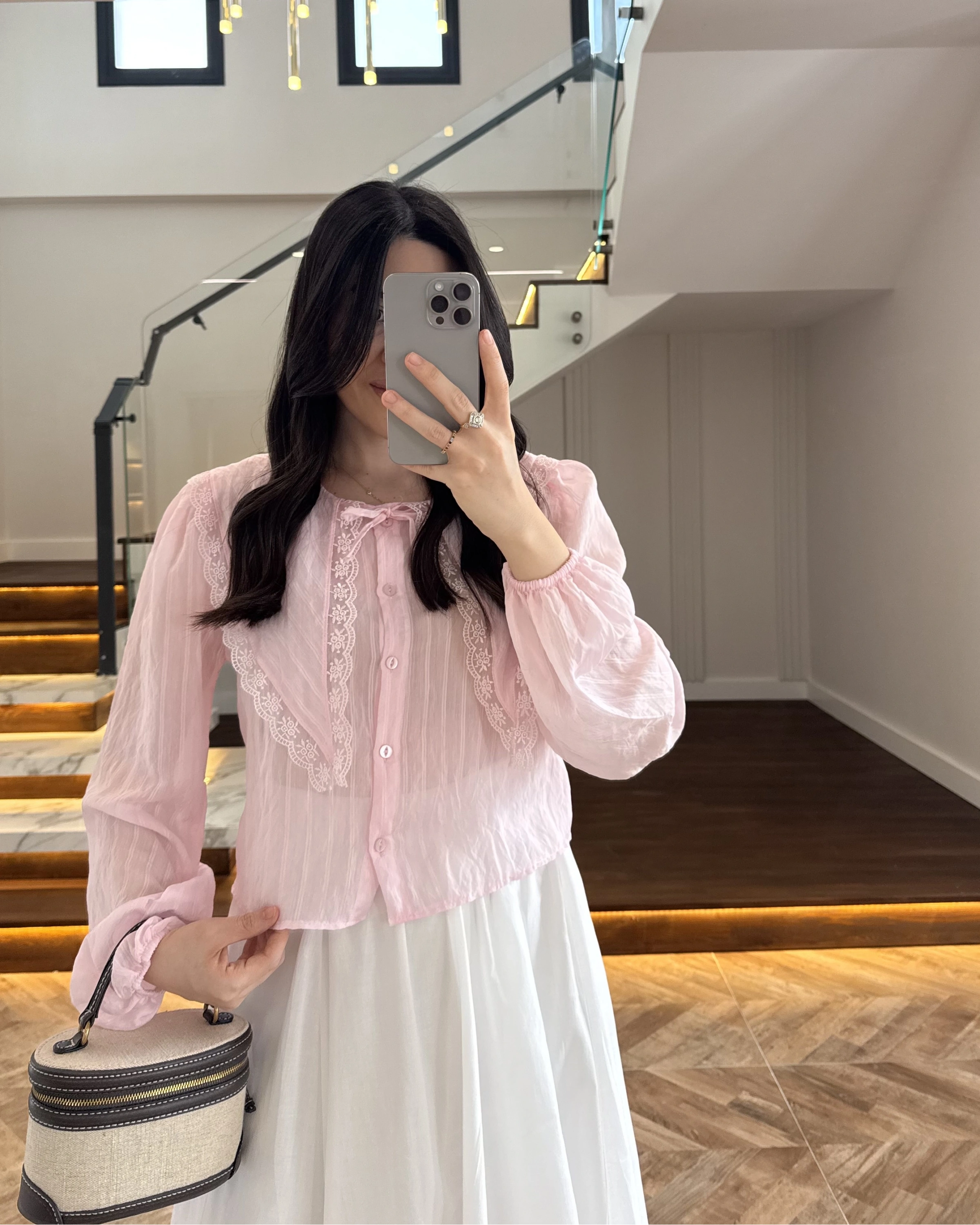 PEMBE DANTEL YAKA GÖMLEK -2223