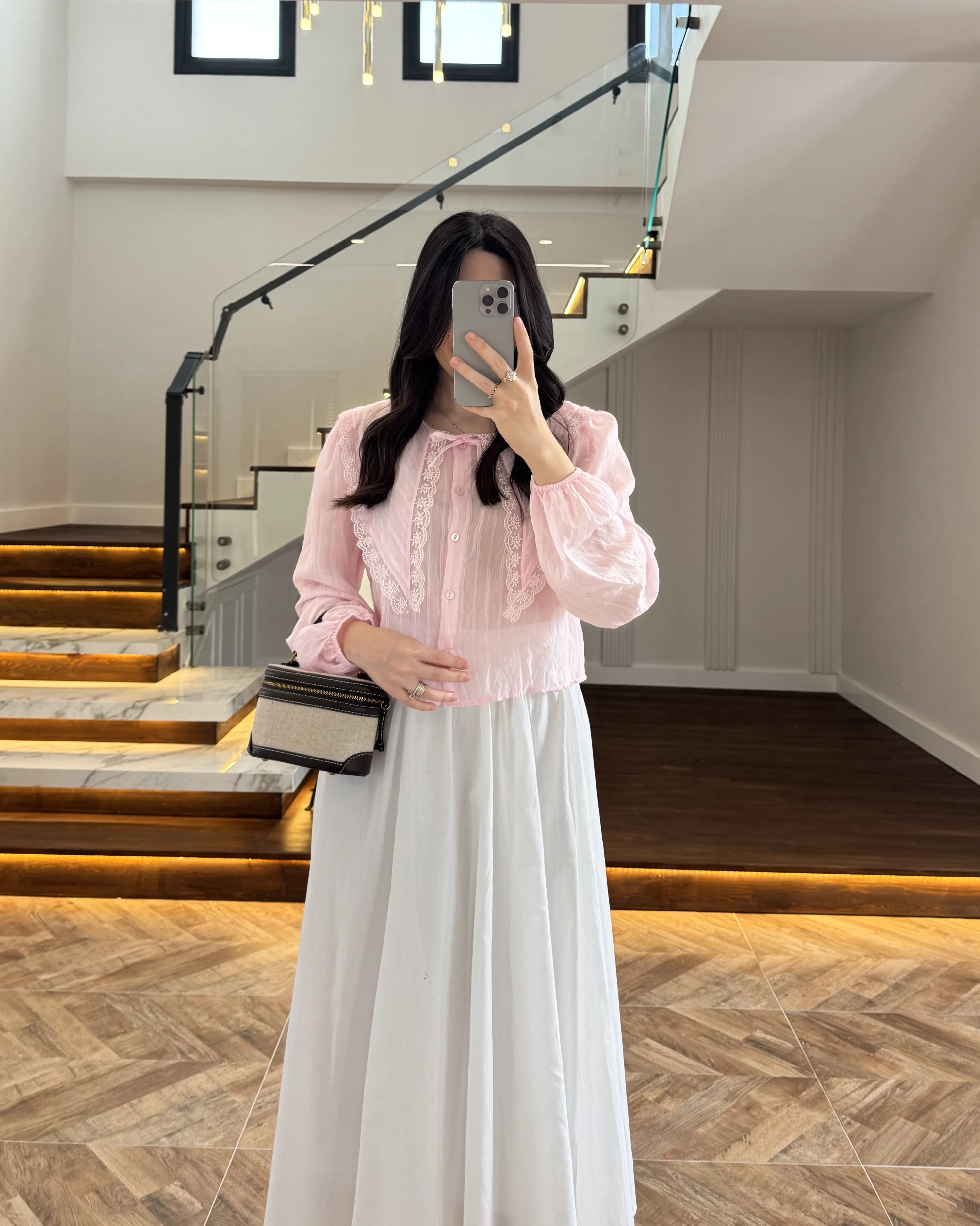 PEMBE DANTEL YAKA GÖMLEK -2223