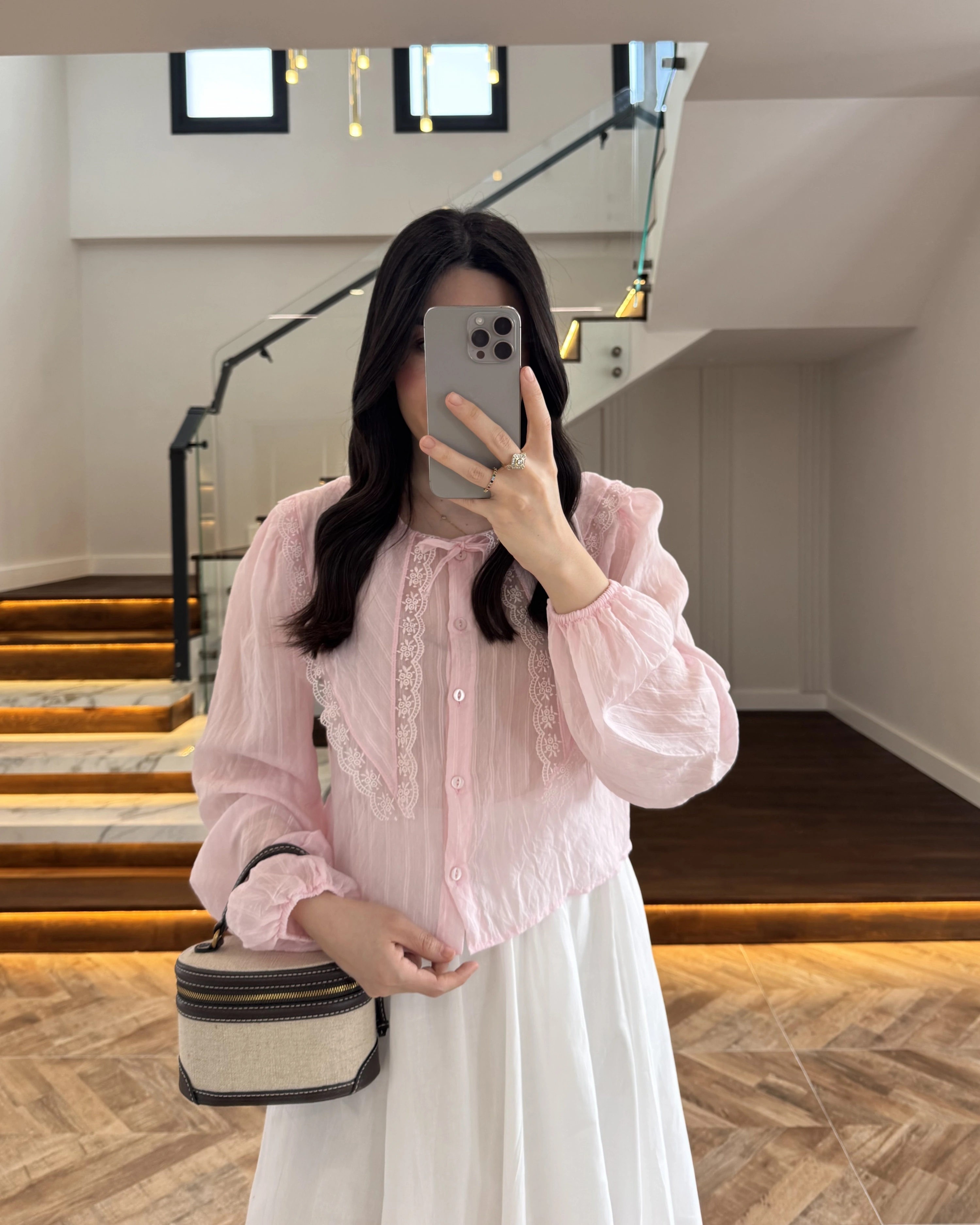 PEMBE DANTEL YAKA GÖMLEK -2223