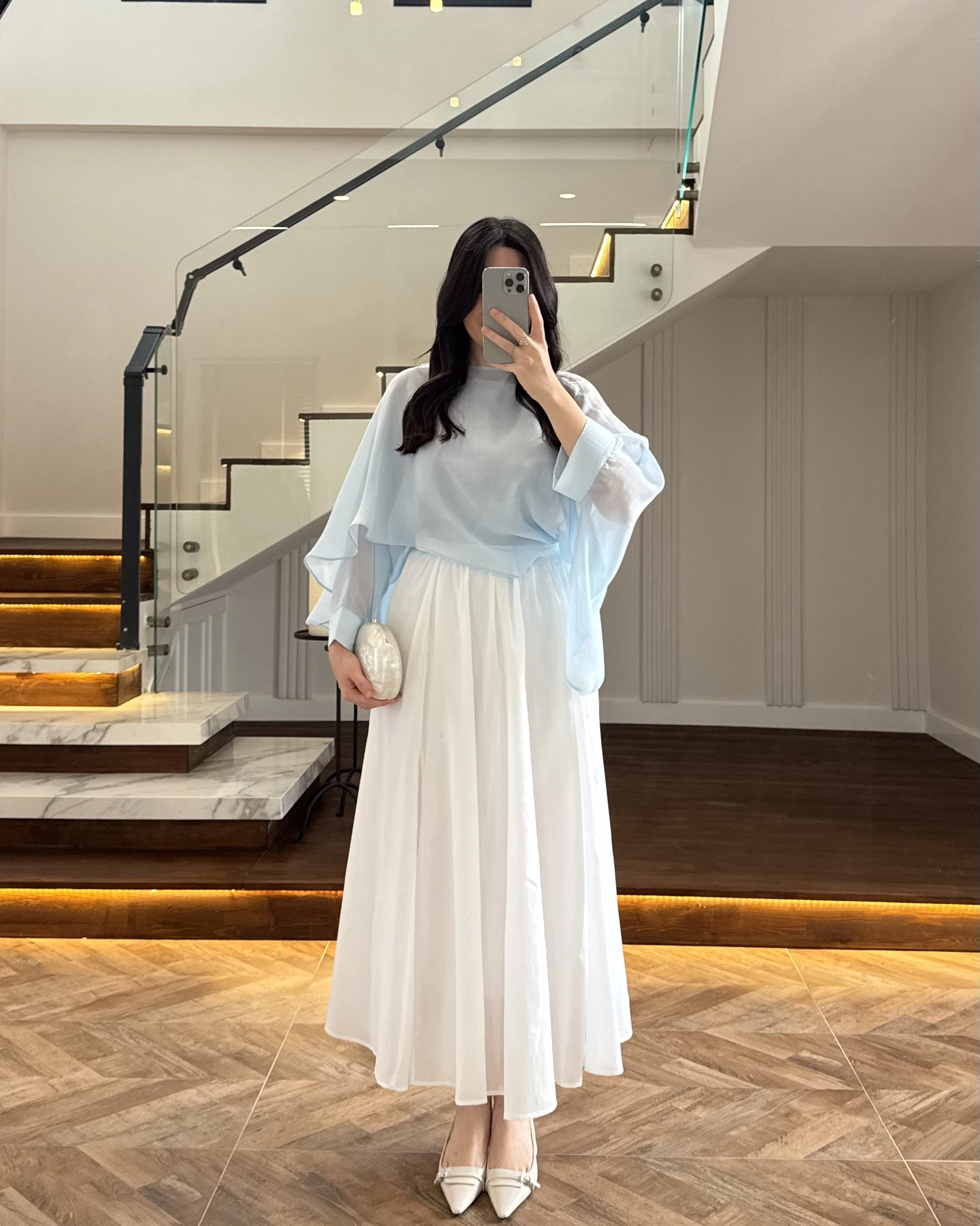 MAVİ UÇUŞAN PELERİN BLUZ -5026