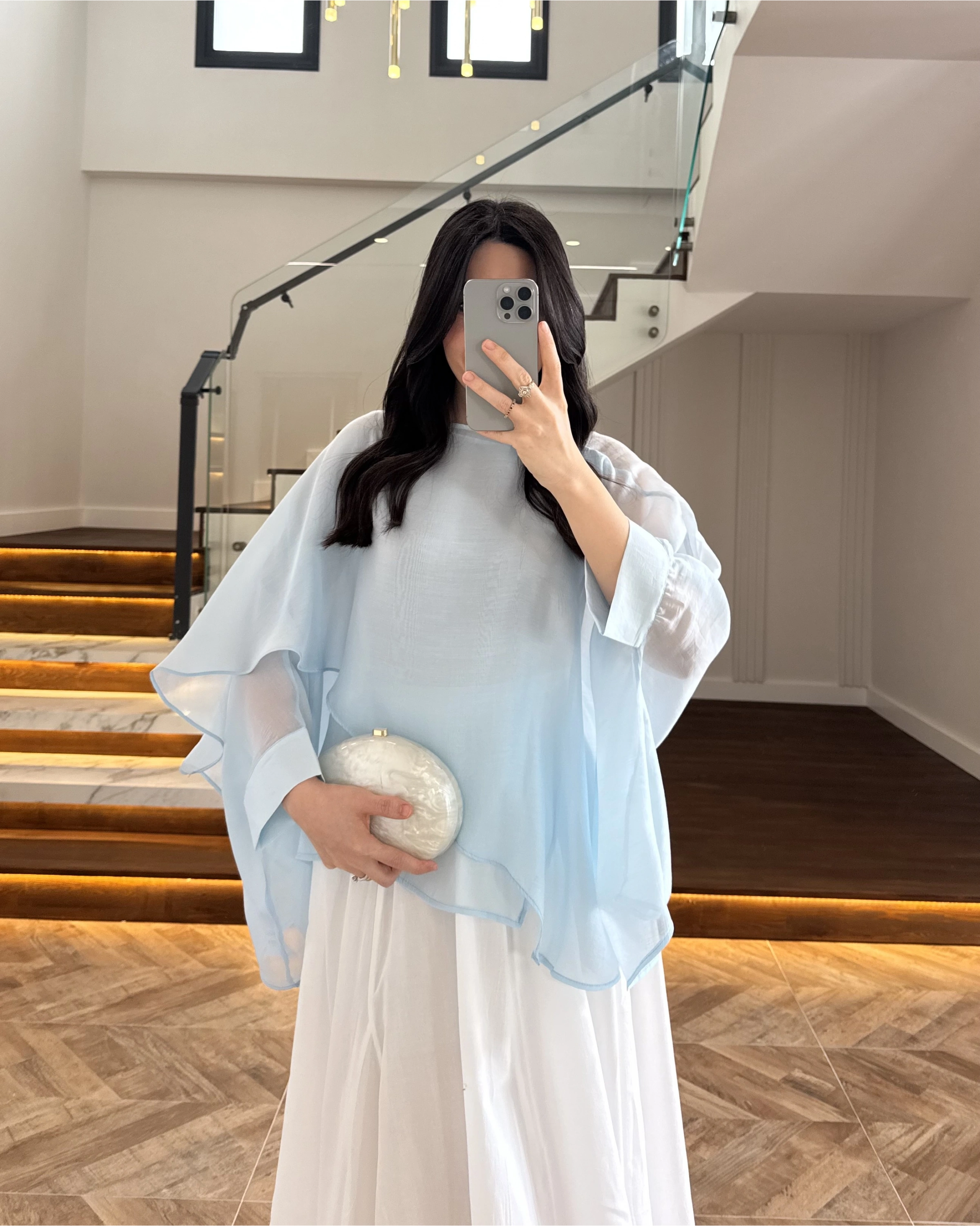 MAVİ UÇUŞAN PELERİN BLUZ -5026