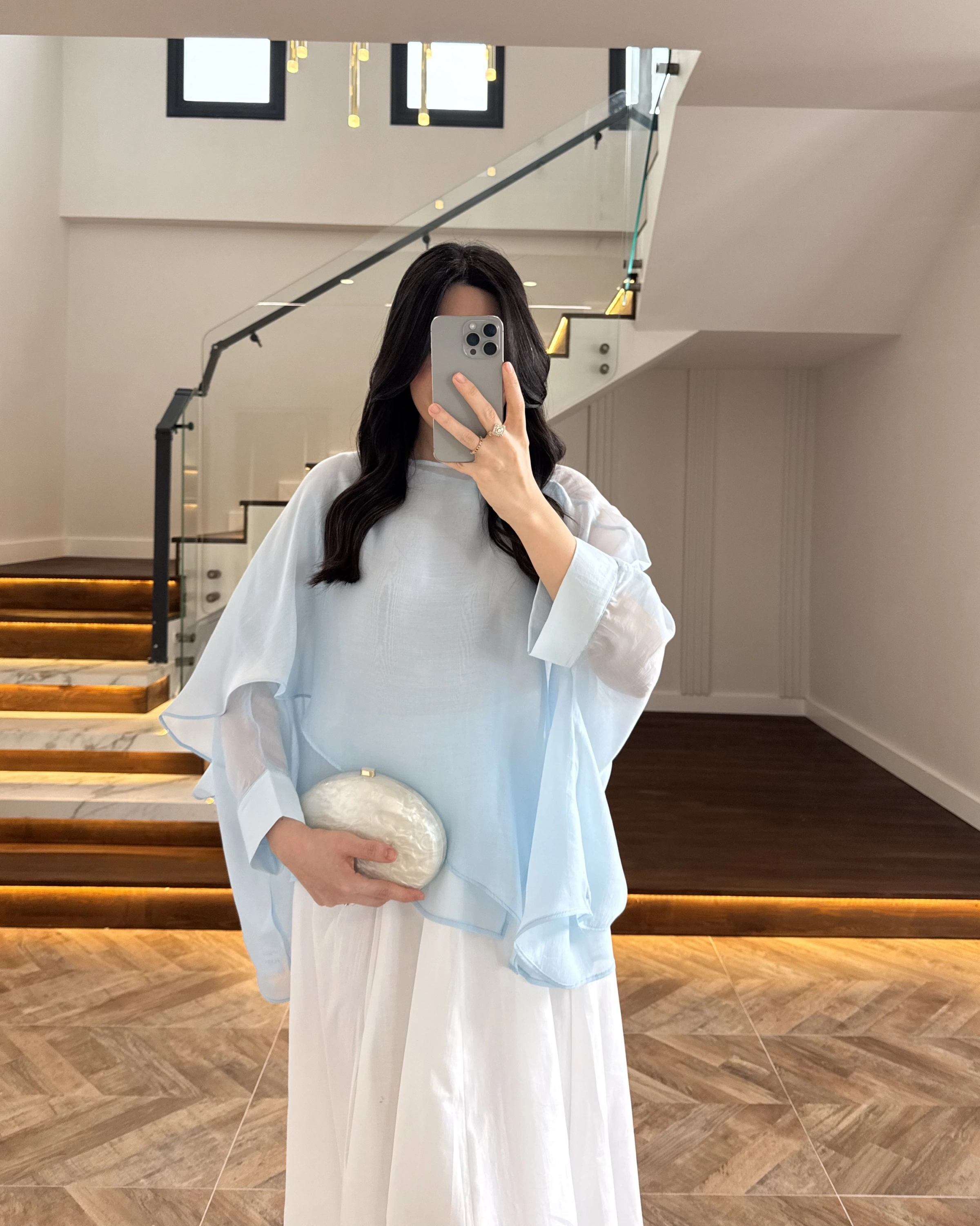 MAVİ UÇUŞAN PELERİN BLUZ -5026