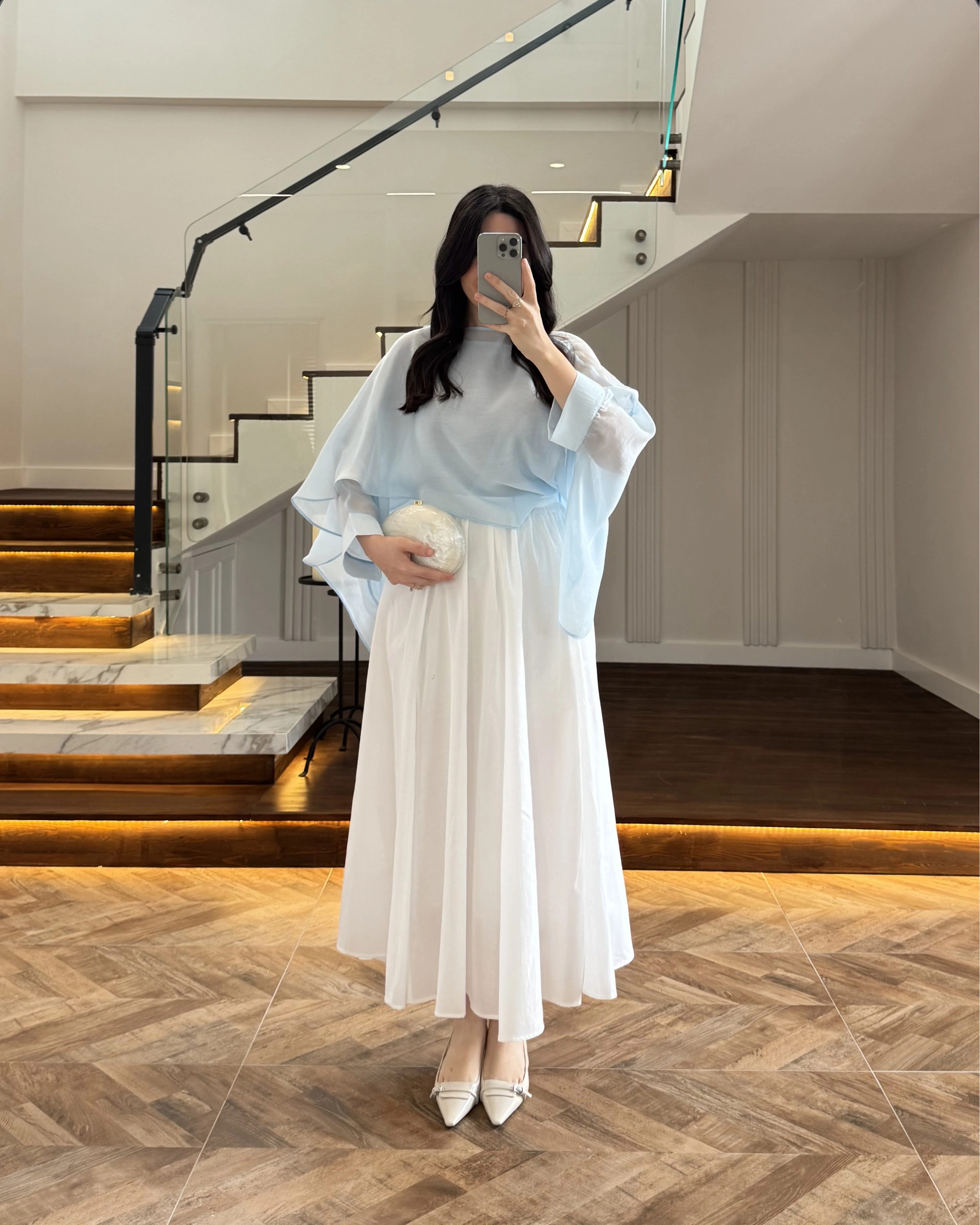 MAVİ UÇUŞAN PELERİN BLUZ -5026