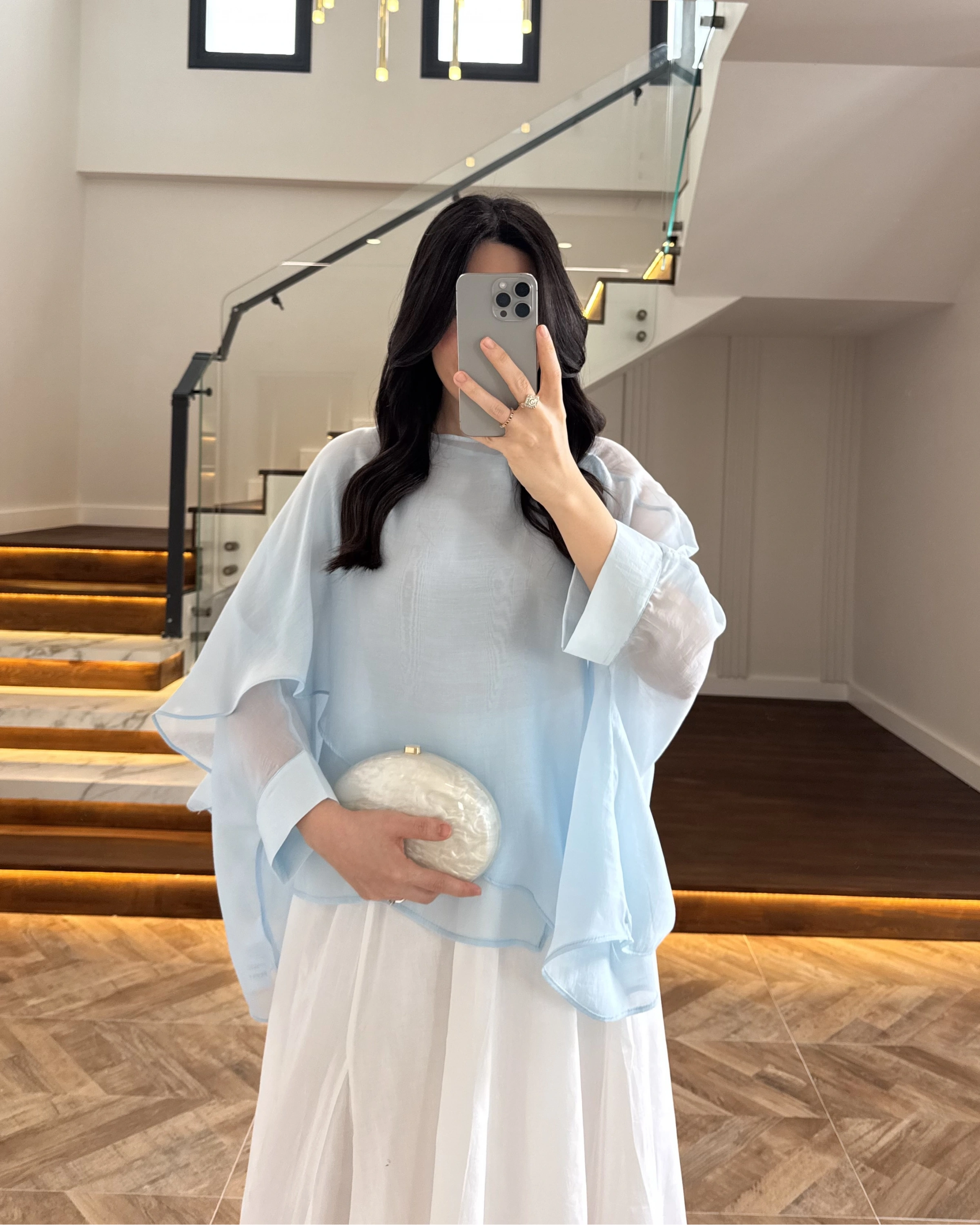 MAVİ UÇUŞAN PELERİN BLUZ -5026