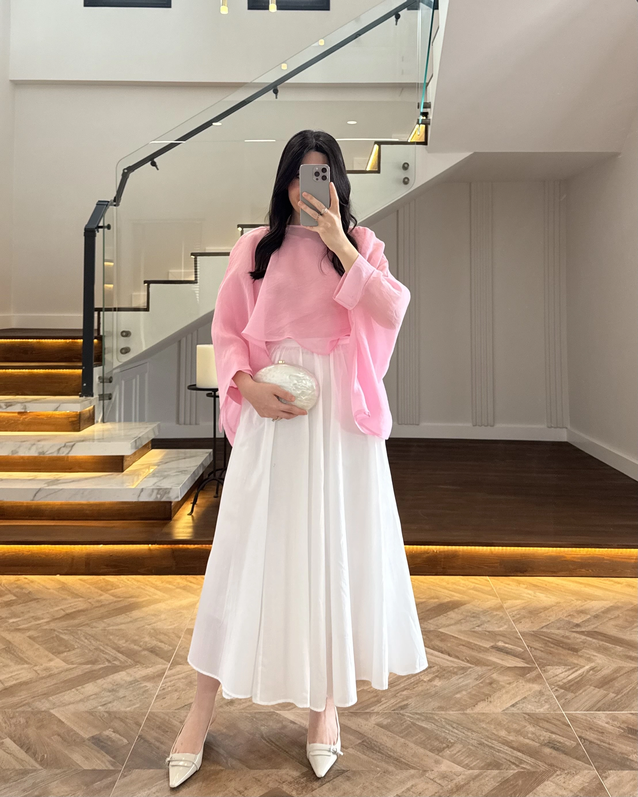 PEMBE UÇUŞAN PELERİN BLUZ -5026