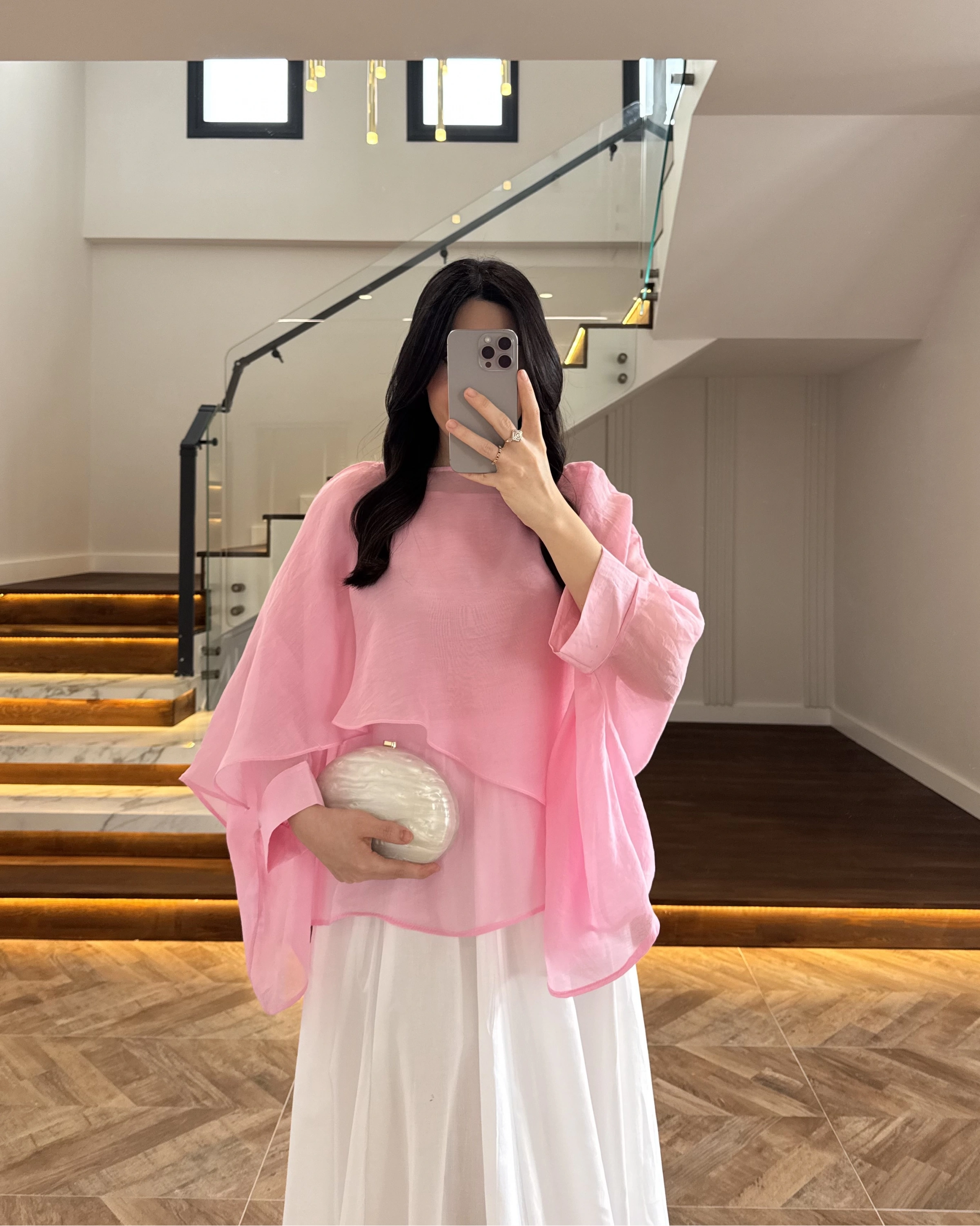 PEMBE UÇUŞAN PELERİN BLUZ -5026