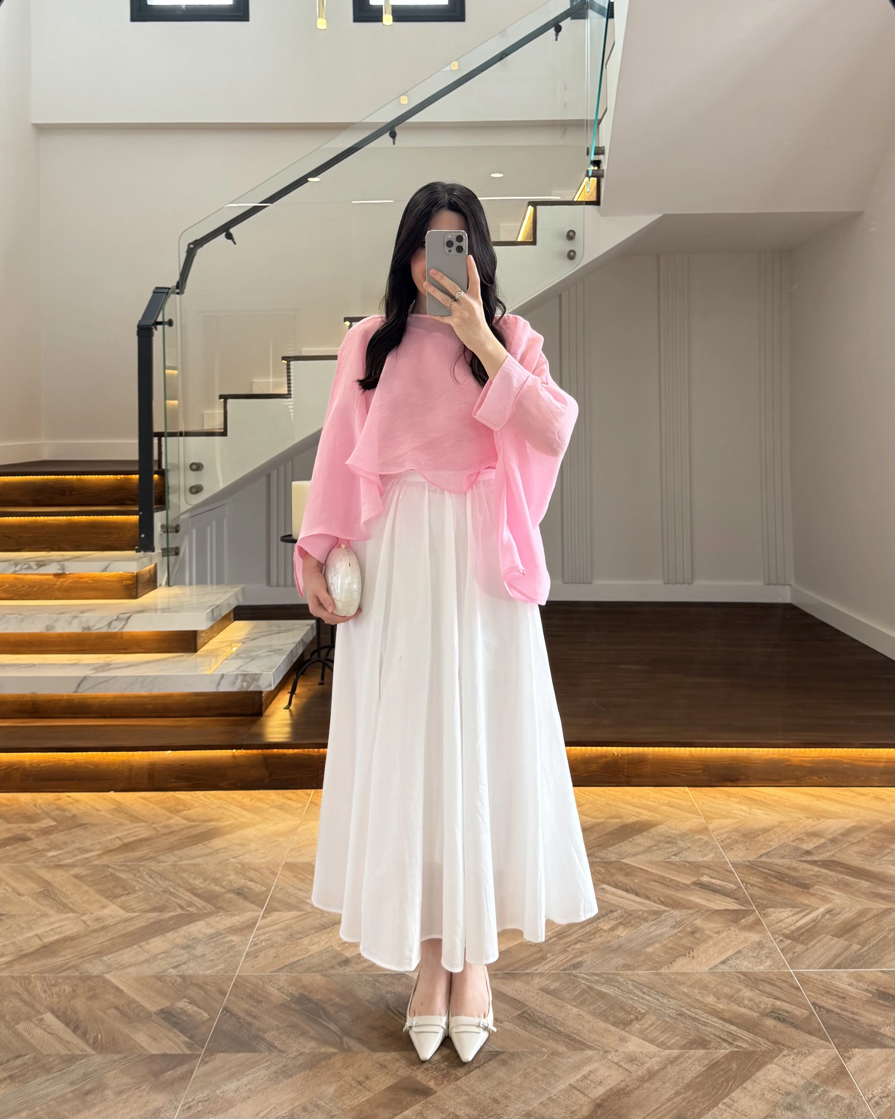 PEMBE UÇUŞAN PELERİN BLUZ -5026