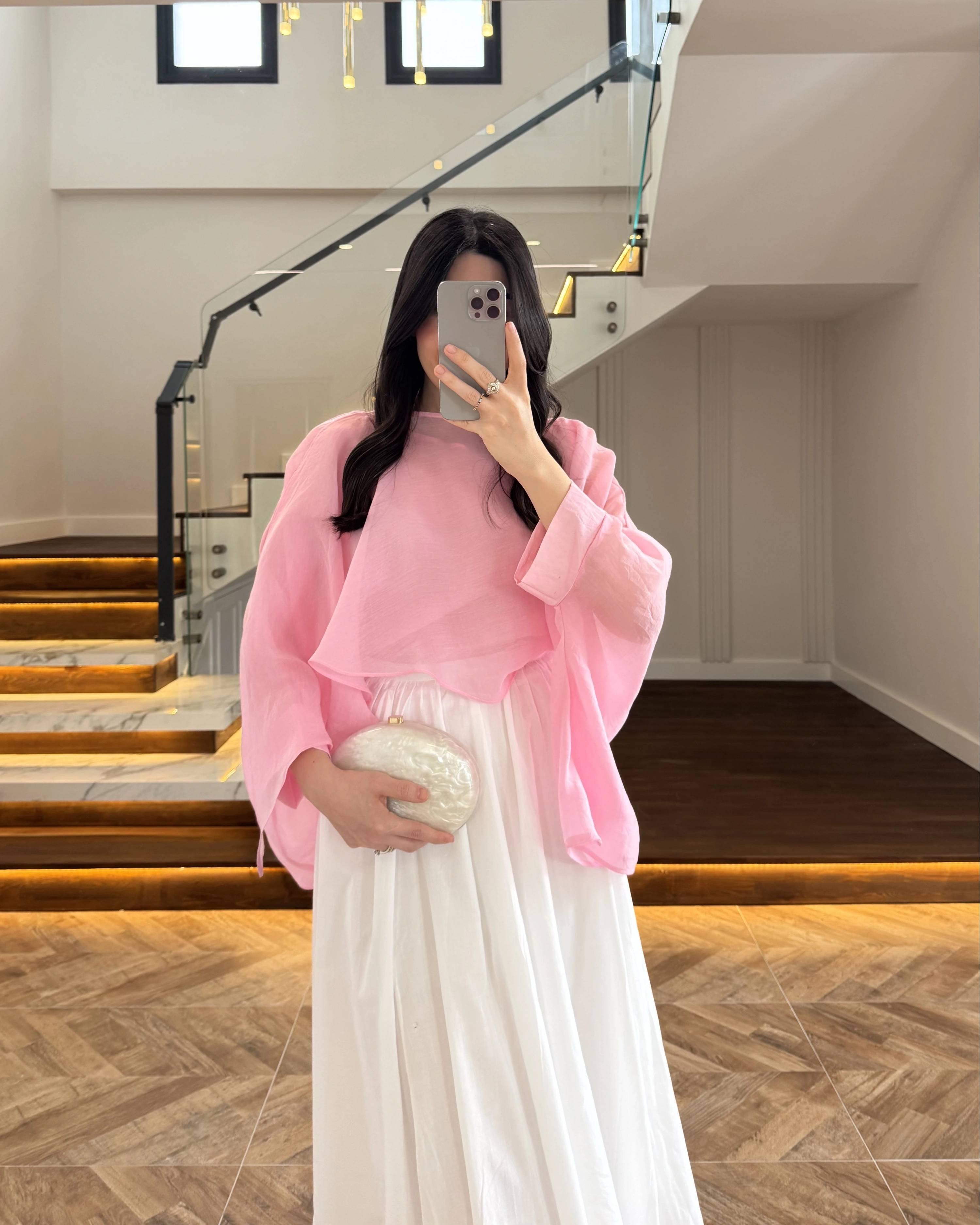 PEMBE UÇUŞAN PELERİN BLUZ -5026