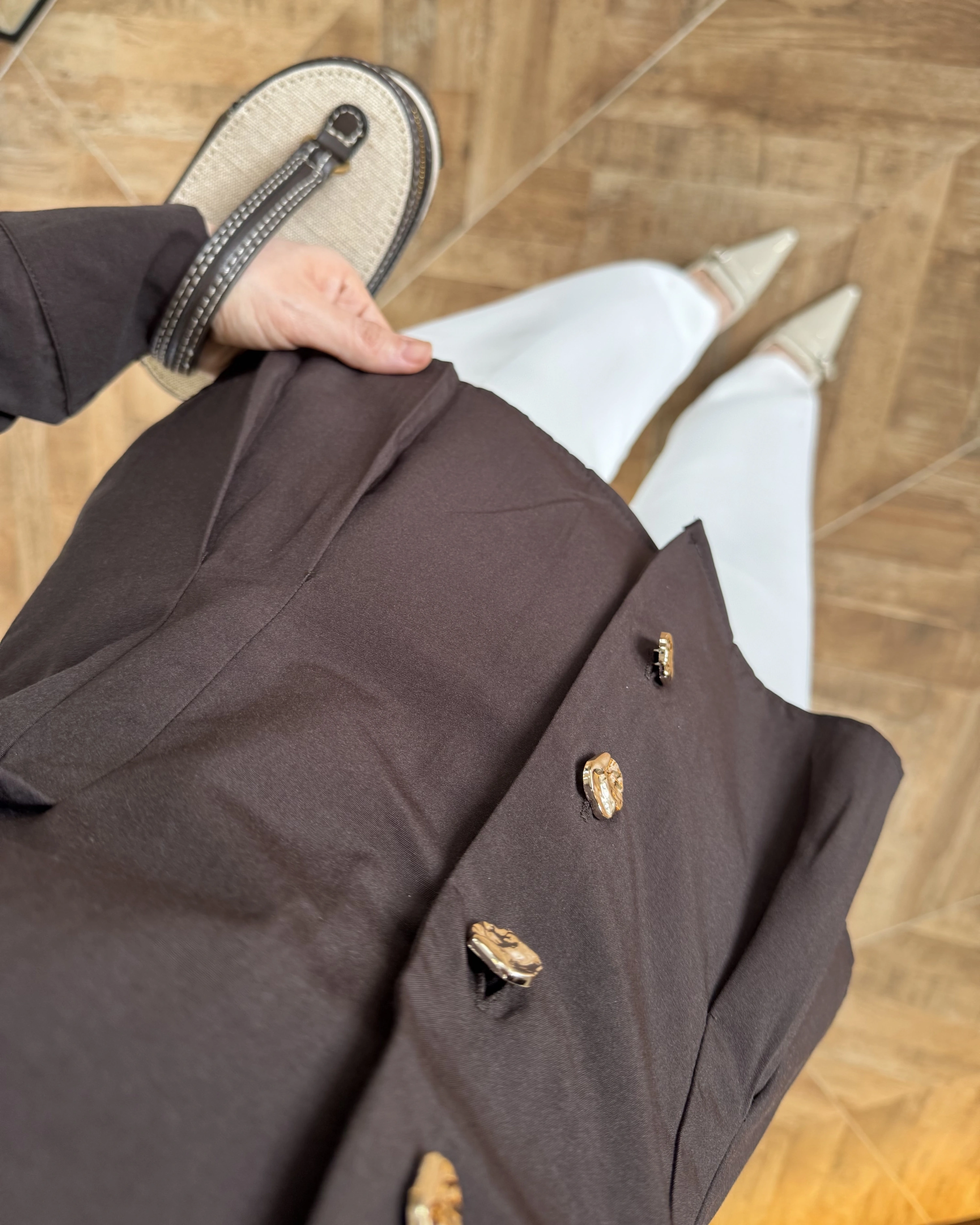 KAHVE PİLE DETAY V YAK GÖMLEK-2222