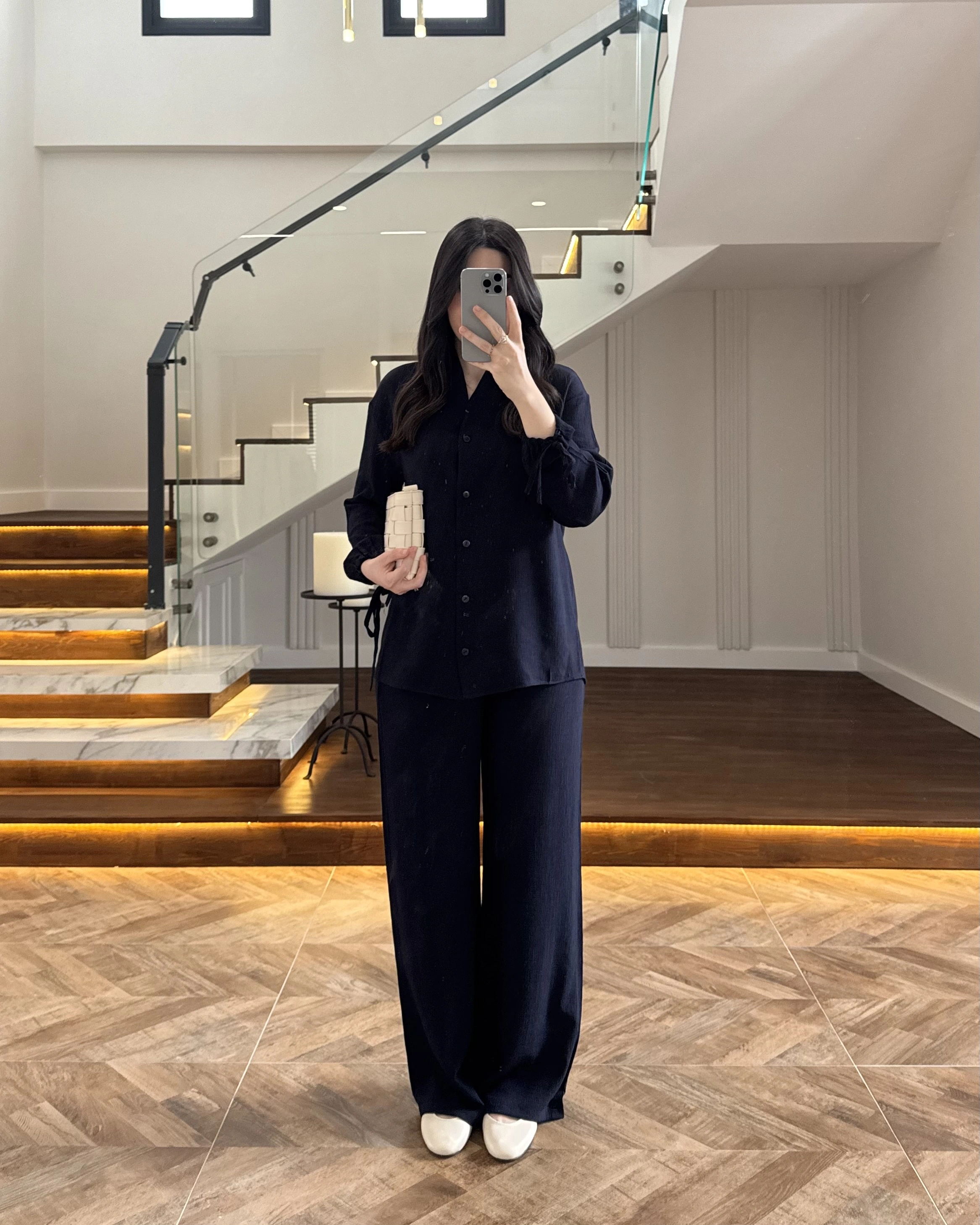 LACİVERT VİSKON GÖMLEK TAKIM-9050