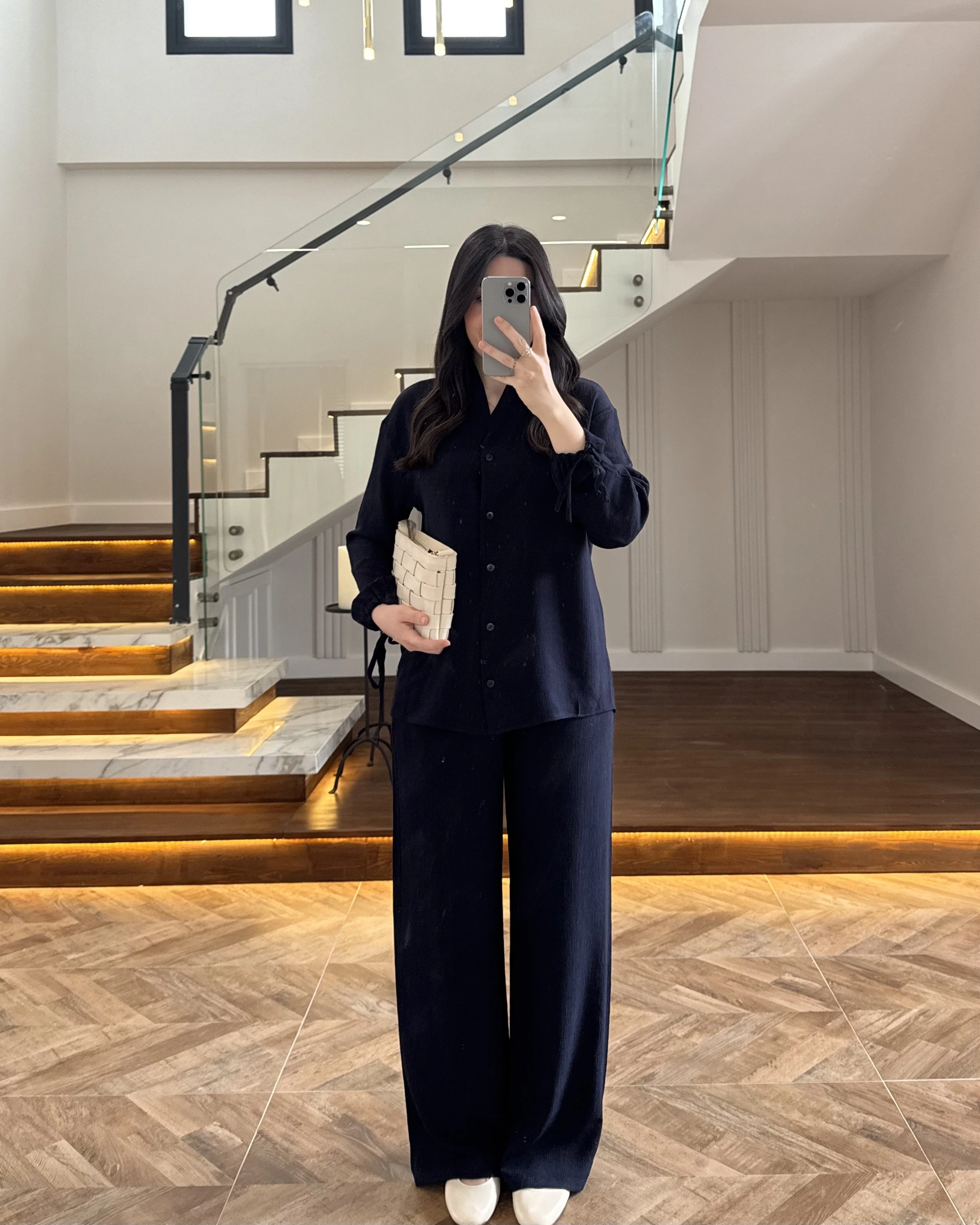 LACİVERT VİSKON GÖMLEK TAKIM-9050