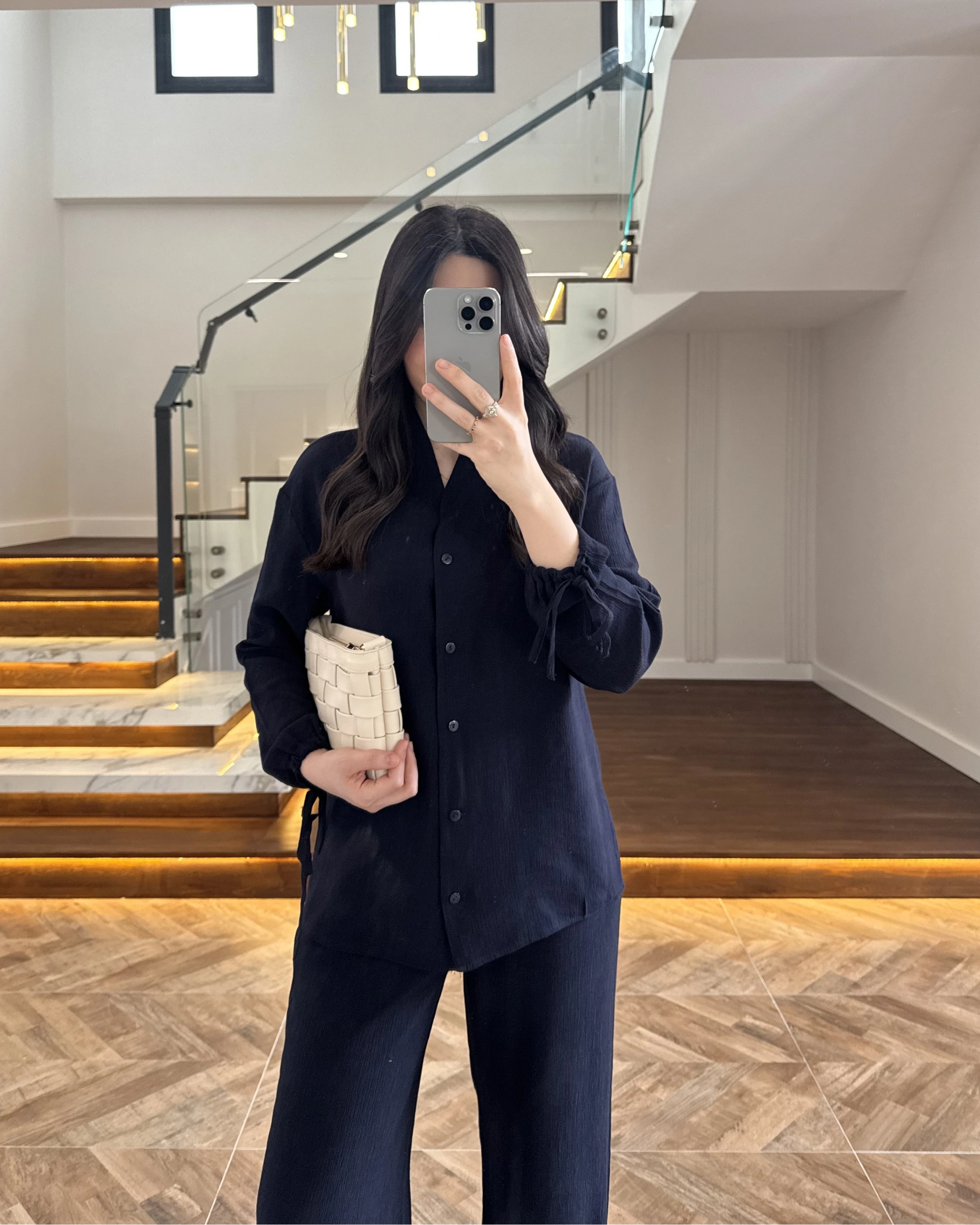 LACİVERT VİSKON GÖMLEK TAKIM-9050