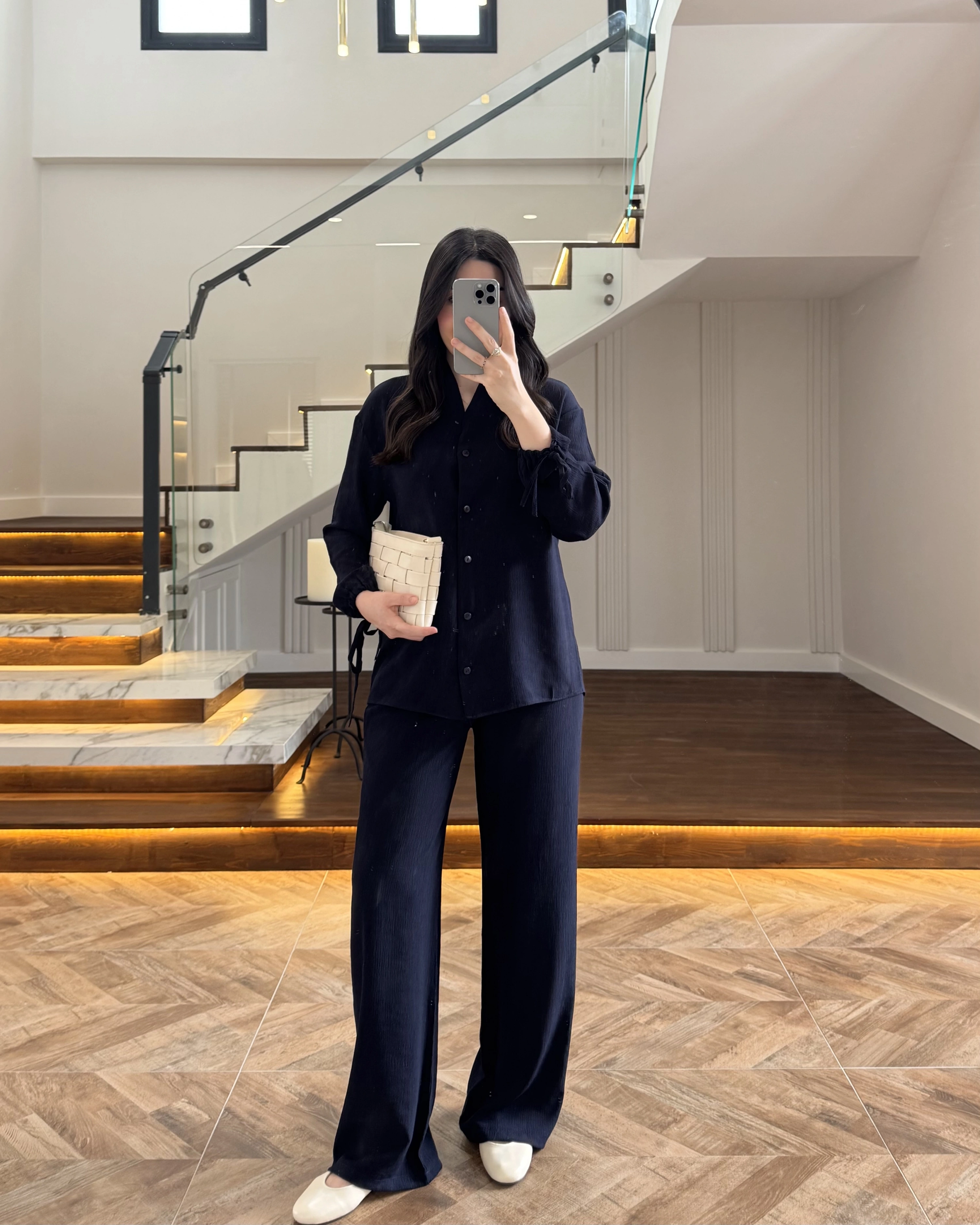 LACİVERT VİSKON GÖMLEK TAKIM-9050